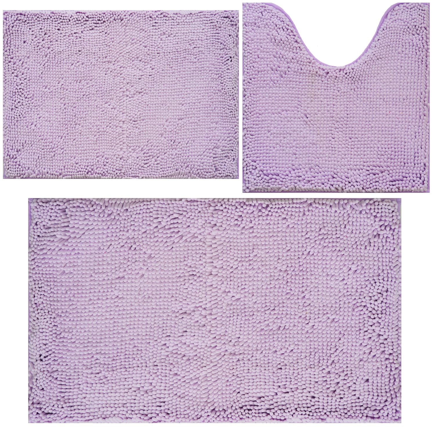 Bathroom Rugs Chenille 3-Piece Extra Soft and Absorbent Shag Bathroom Rugs, Machine Wash Mat, Strong PVC Non-Slip Underside, Plush Carpet Mats,