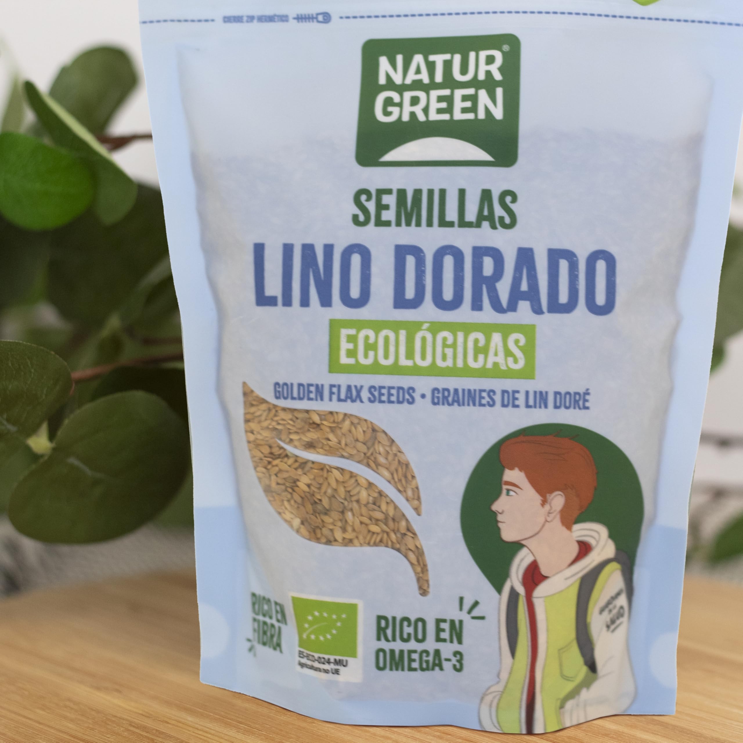 NaturGreen - Semillas de Lino Dorado Bio, Sin Gluten, 100% Vegetal, Ecológicas, Rico en Omega 3 y Fibra, Fuente de Proteínas, Sin Azúcares Añadidos, 225 g