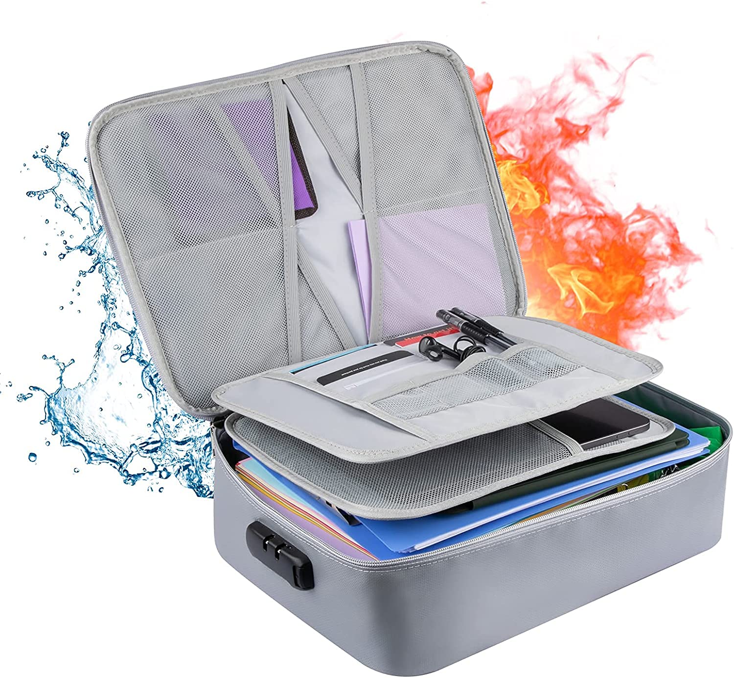 File Storage Bags, Document Bag with Lock, Fireproof Document Organizer Bag, Multi-Layer Portable Filing Storage for Important File Passport Certificates (Grey1)