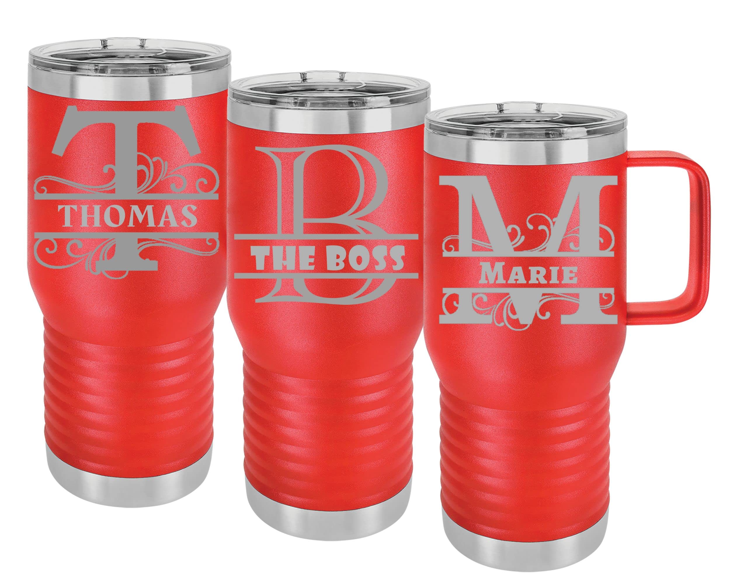 Customized Red Stainless Steel Tumblers Personalized Drinkware with Custom MonogramText Holiday Gifts for Him and Her Double Wall