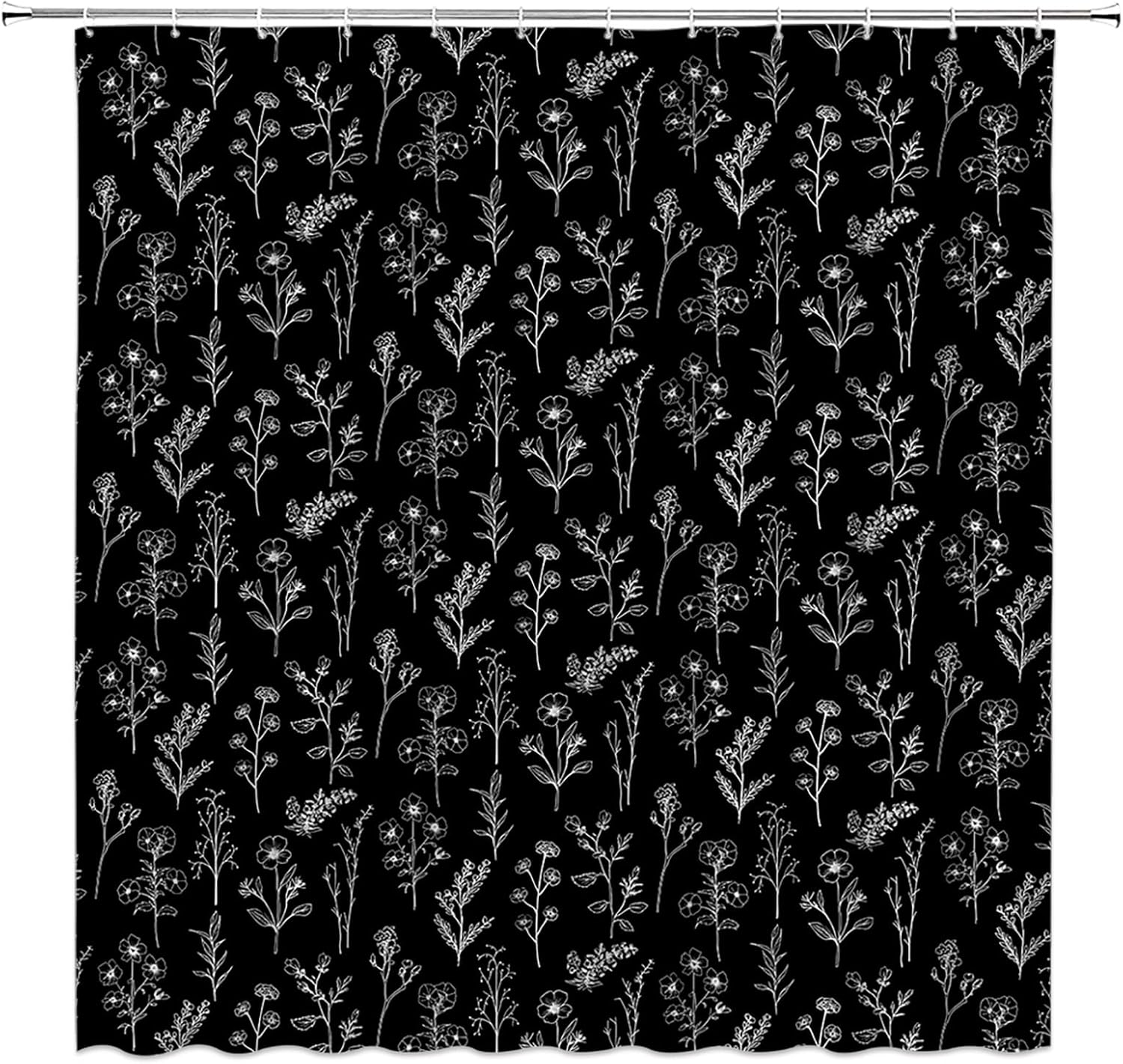 WIYKMK Black Floral Shower Curtain Black White Botanical
