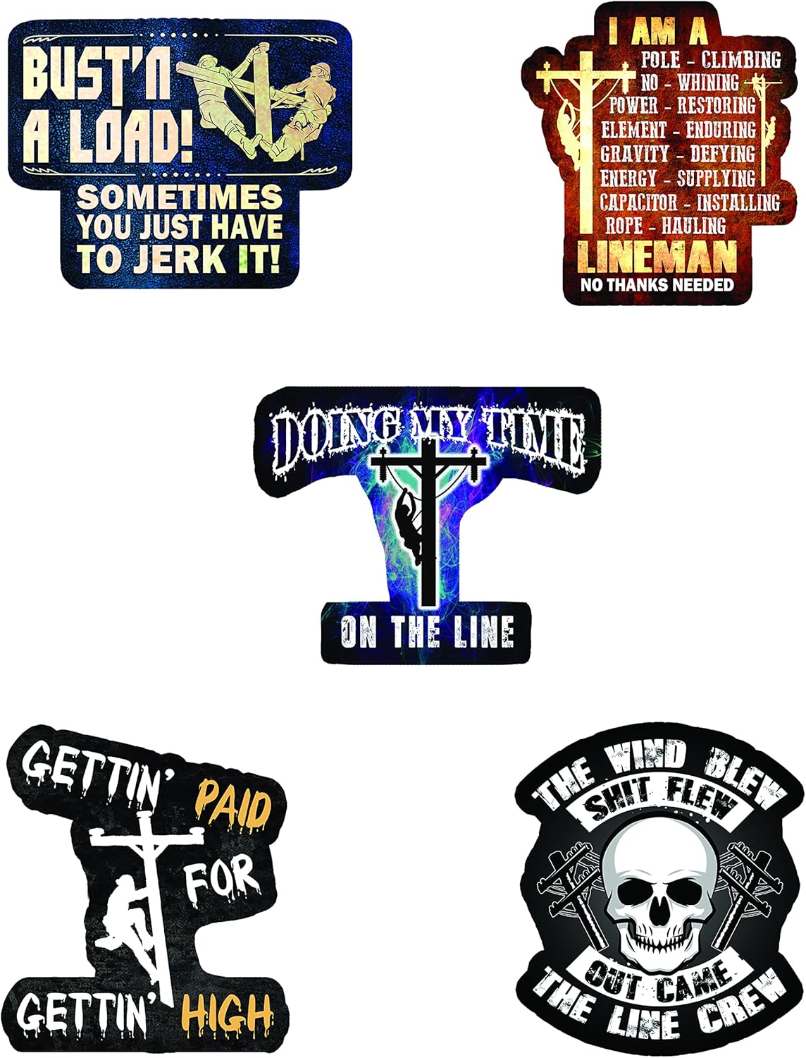 Linemen Hard Hat Stickers Perfect for Linemen, Pack of 25, Waterproof Vinyl, Includes Tool Images