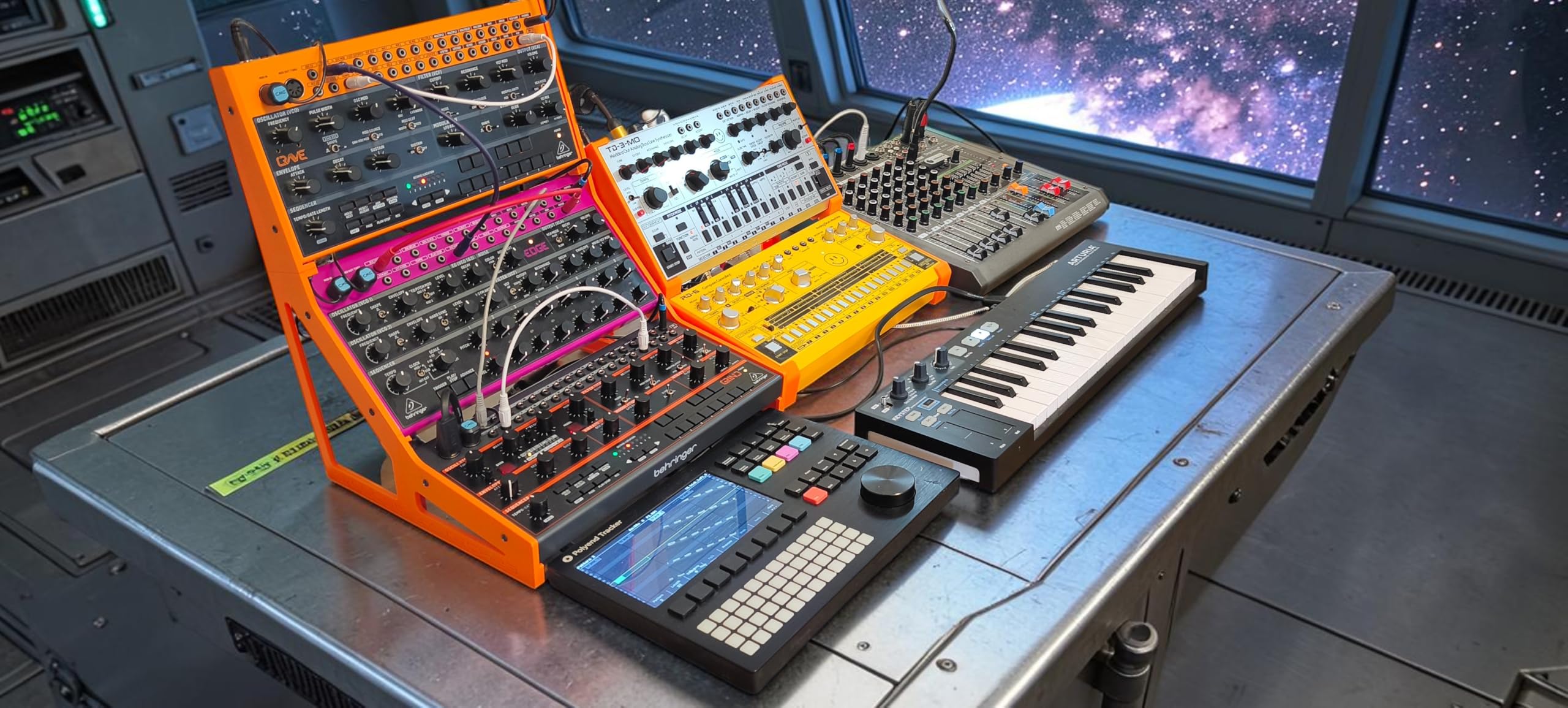 Supporto per console analogica Eurorack, per 3 Behringer Edge, Crave, Spice o Grind, supporto sintetizzatore, angolo 10°-45°-10°, arancione fluo