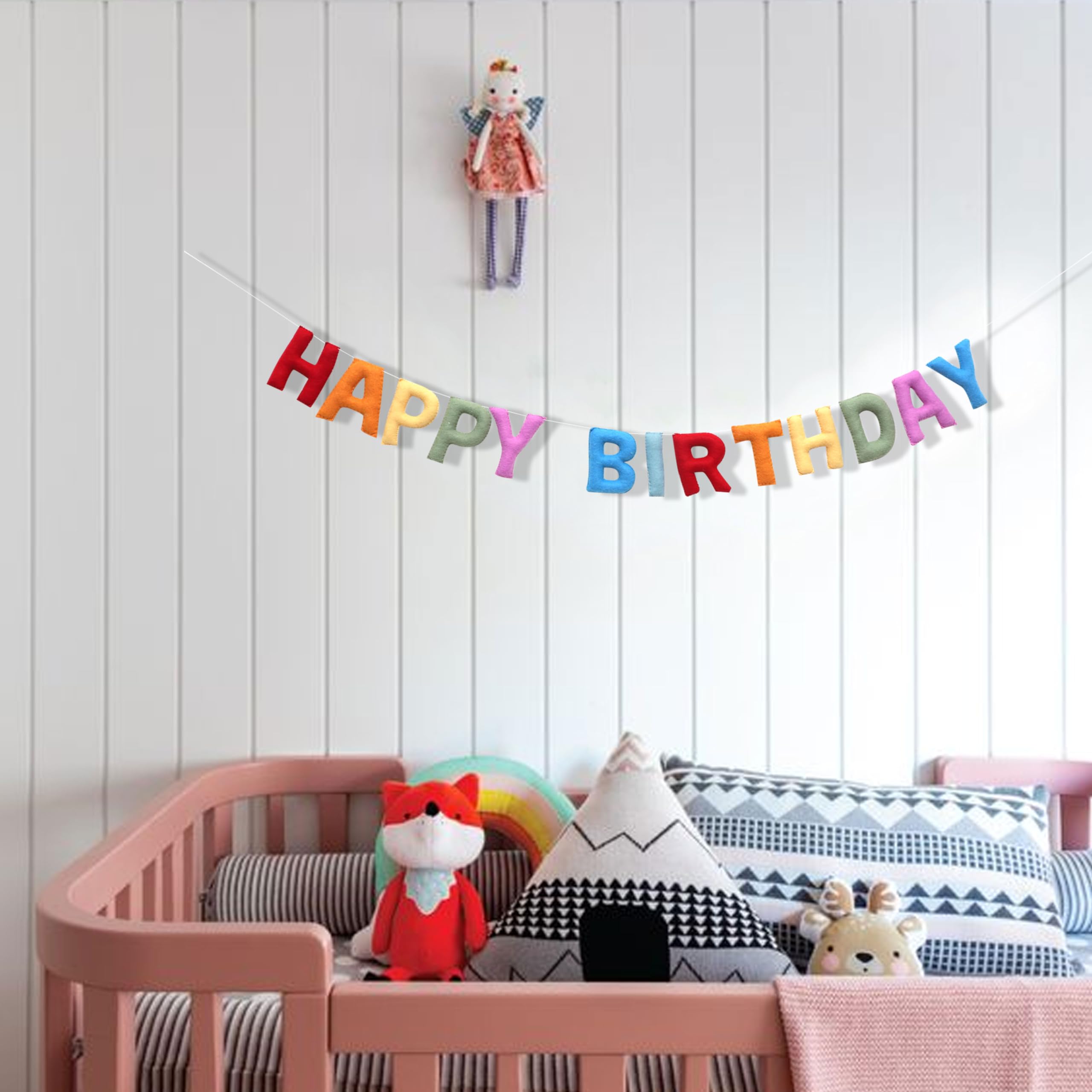 Happy Birthday Felt Fabric Banner Rainbow Birthday Garland Decoration For Mantle Party Kids Birthday Party Decor Photo Props - View #3