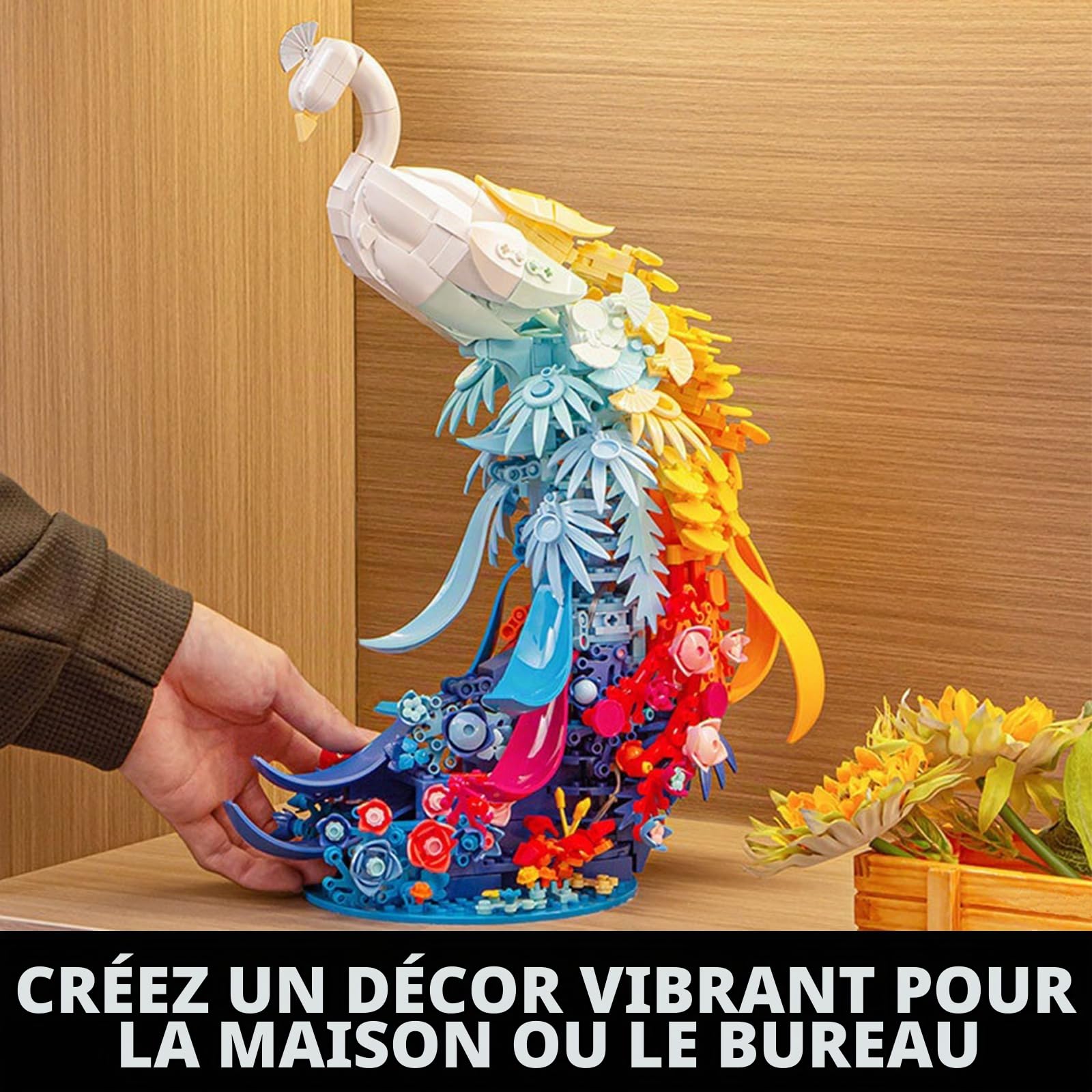 Figurines d'animaux de paon compatibles avec les célèbres marques, 901 pièces, paons, animaux, modèle avec fleurs, plumes de queue et lumière, cadeaux décoratifs créatifs pour adultes et jeunes