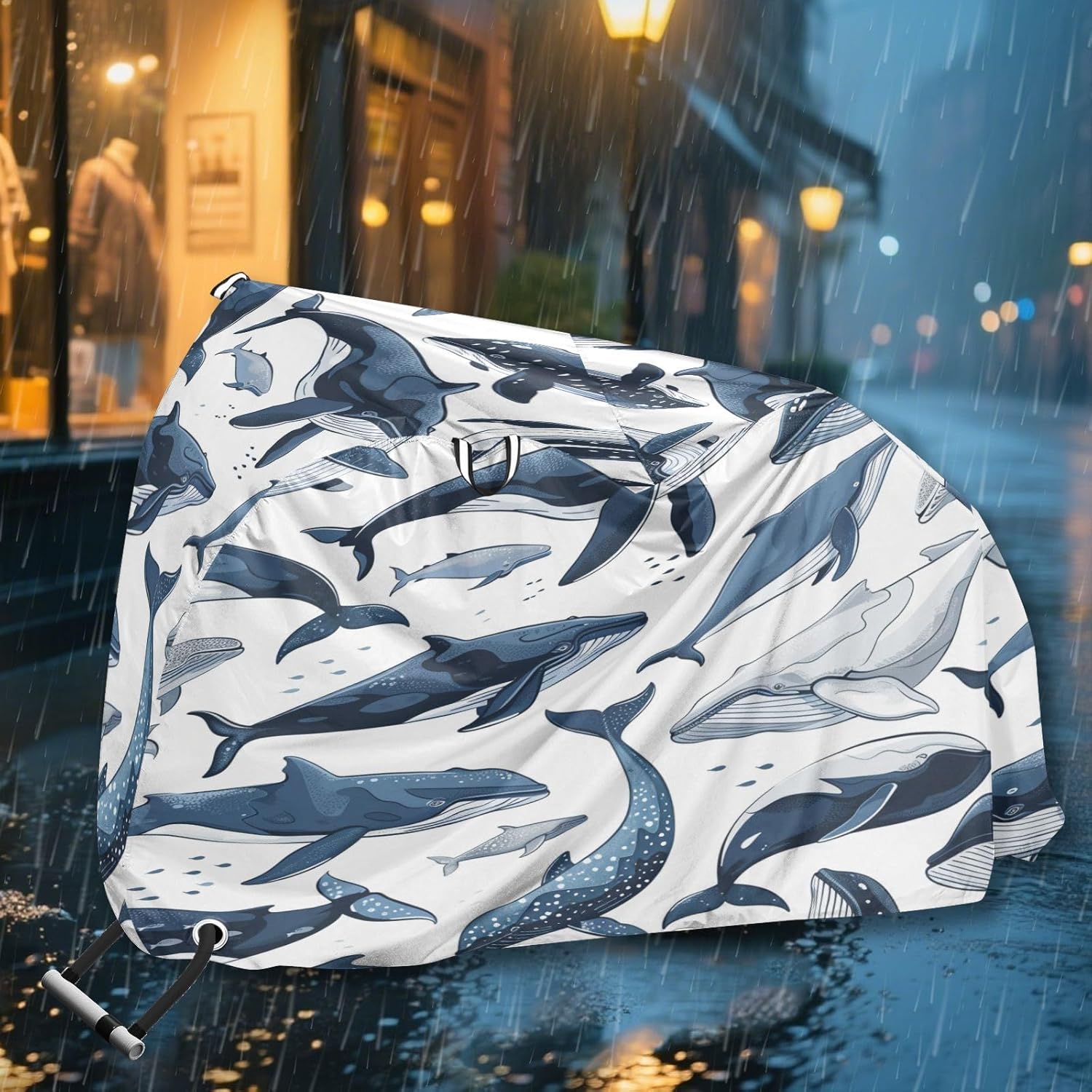 ALAZA Whale Print Bike Cover Waterproof Outdoor Ebike Bicycle Covers Tarp Protection for 1/2 Bikes, Sun UV Dust Wind Proof
