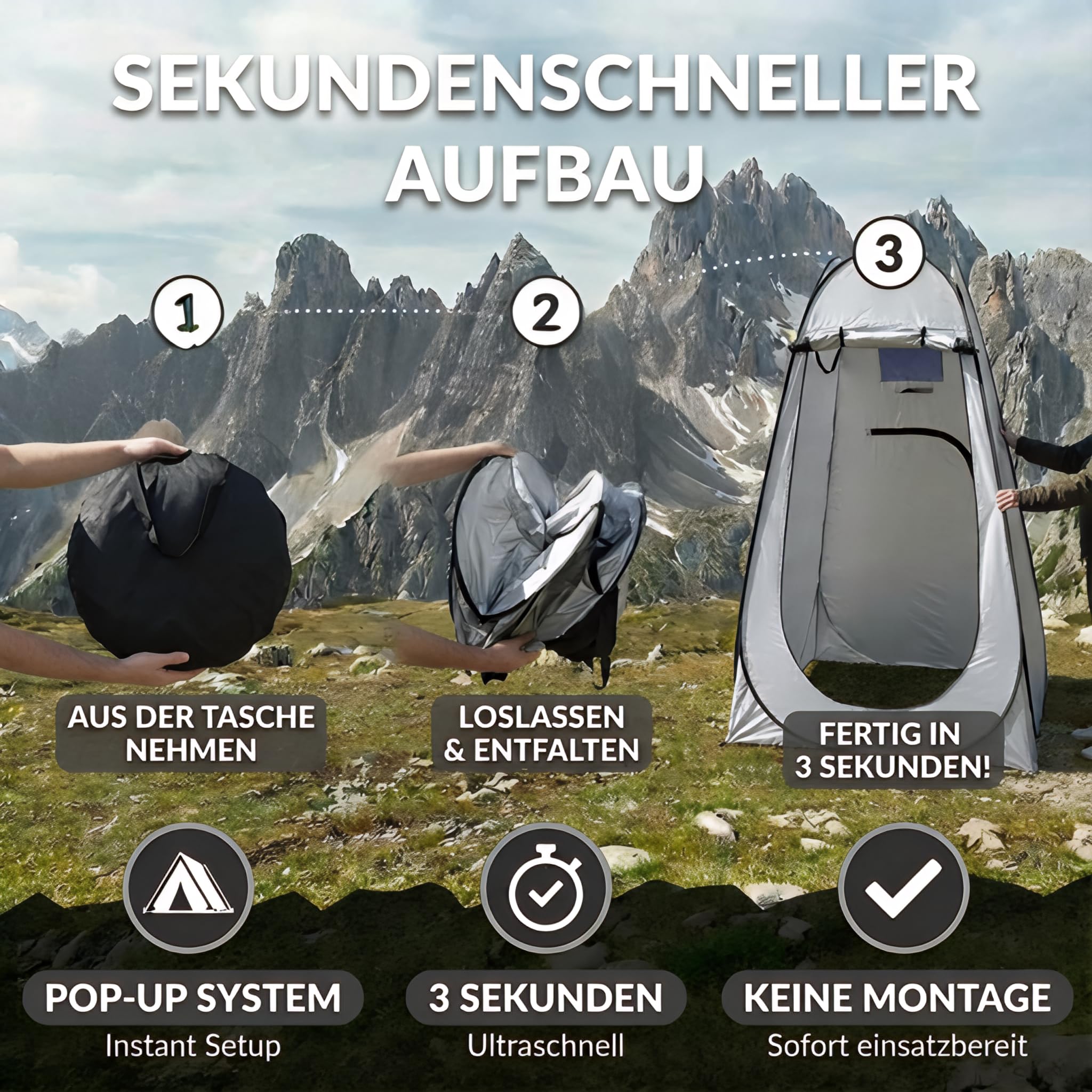 CLIPOP Pop-Up-WC-Zelt, tragbar, Dusche, Sichtschutz, wasserdicht, UV-Schutz, Umkleidezelt für Strand, Angeln, Wandern, Baden, Outdoor, mit Tragetasche