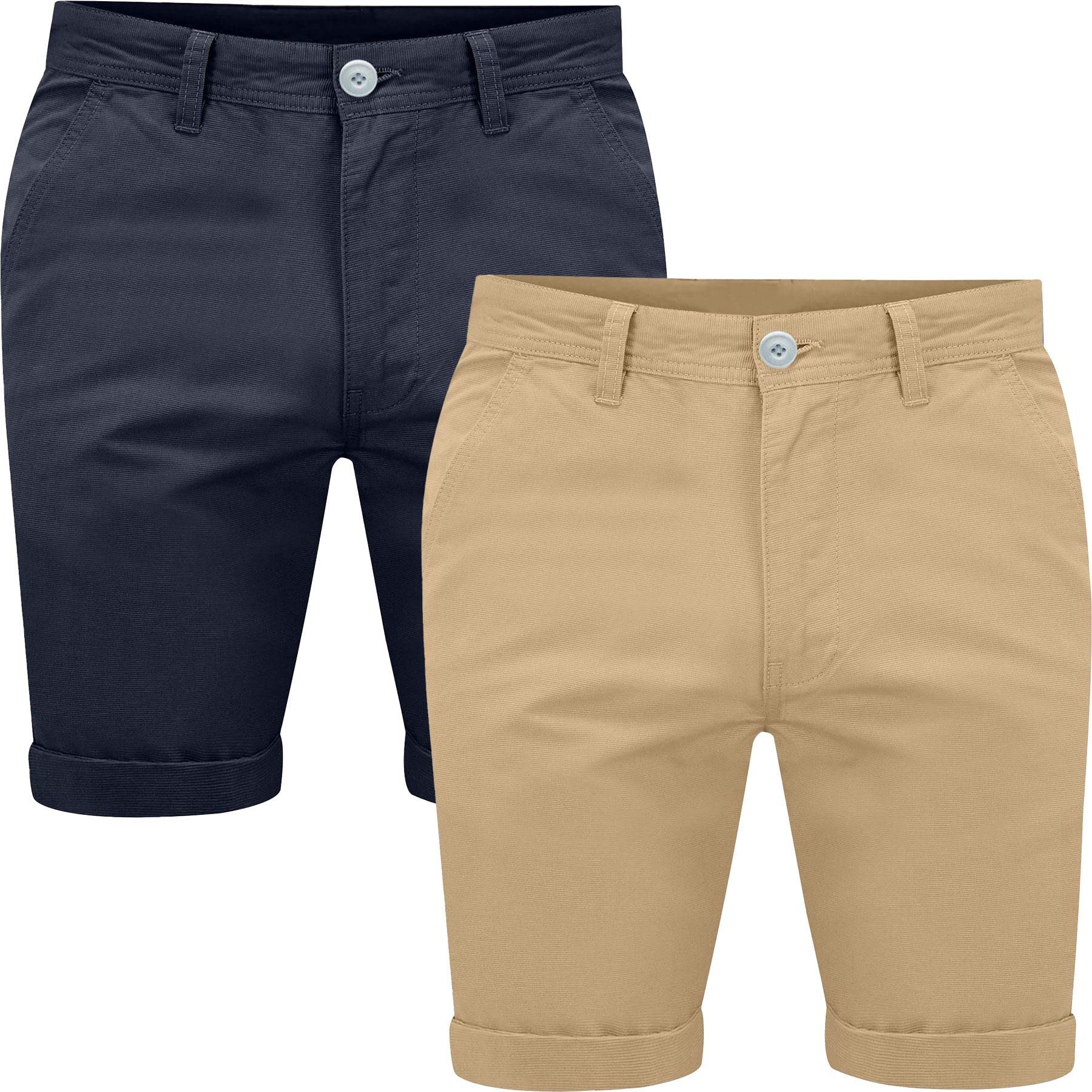 Westace Men's Beige & Navy Shorts Pack Of 2 Chino Shorts Cotton Casual Summer Cargo Combat Jeans, 34W