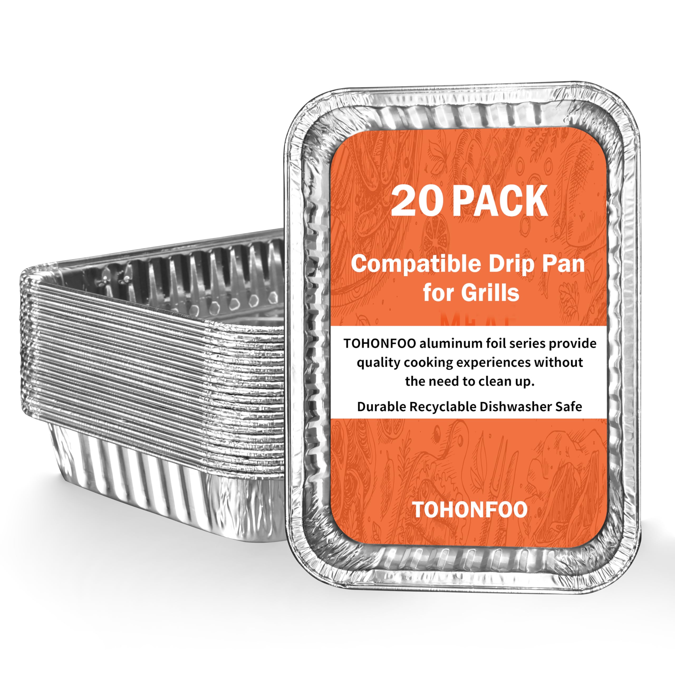 TOHONFOO Confezione da 20 fodere per padelle antigoccia per Ninja OG701 Woodfire Outdoor Grill & Smoker – Griglia in alluminio Grasso Vassoio – Coppa posteriore per accessori per piastra Ninja