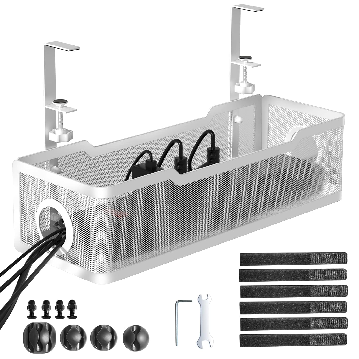 Under Desk Cable Management Tray White Cinati Wire Organizers No Drill Cable Tray with Clamp for Wire Management