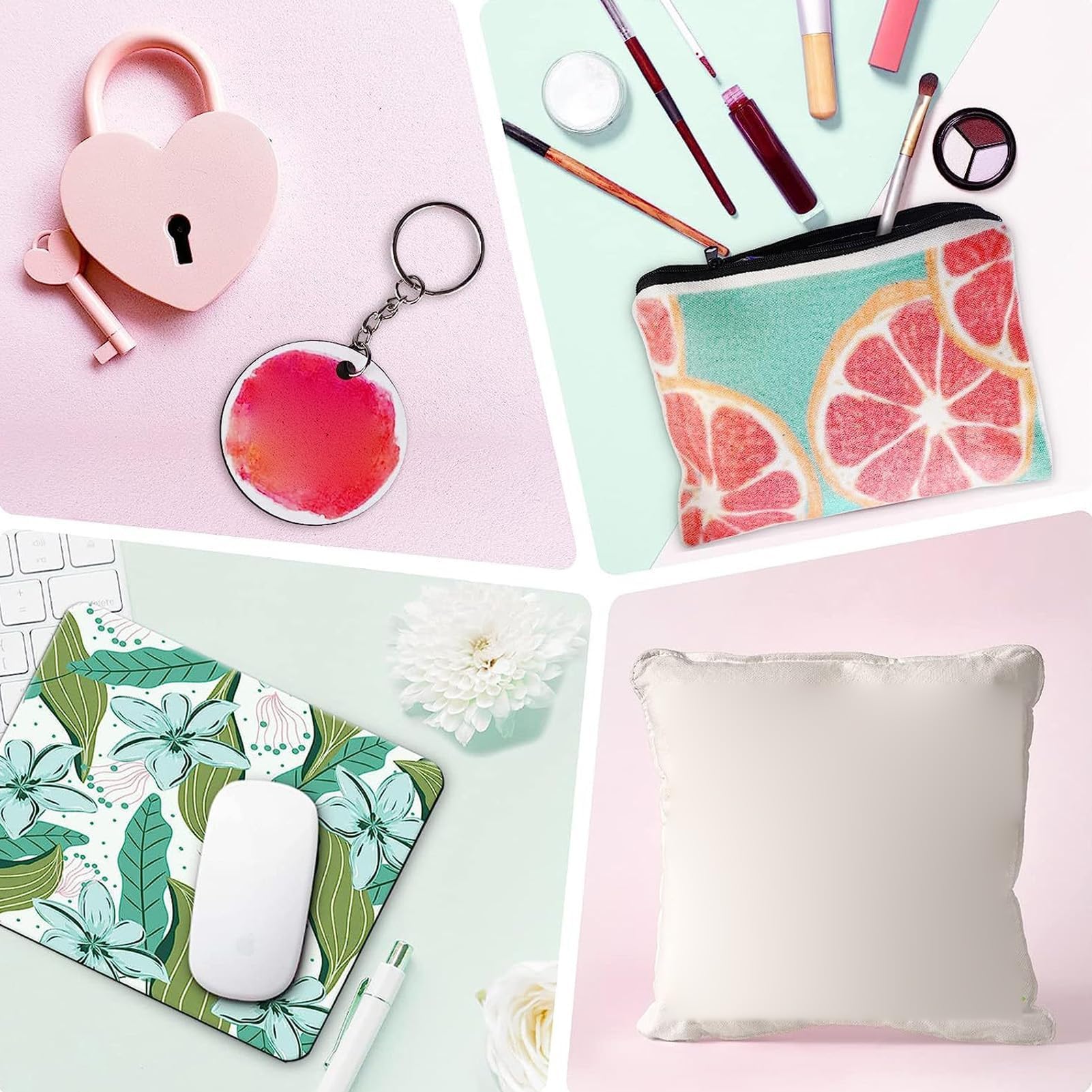 Ensemble Vierge de Sublimation de 77 Pièces, Kit de Démarrage par Sublimation par Transfert de Chaleur pour les Travaux Manuels Tels que les Trousses de Maquillage, les