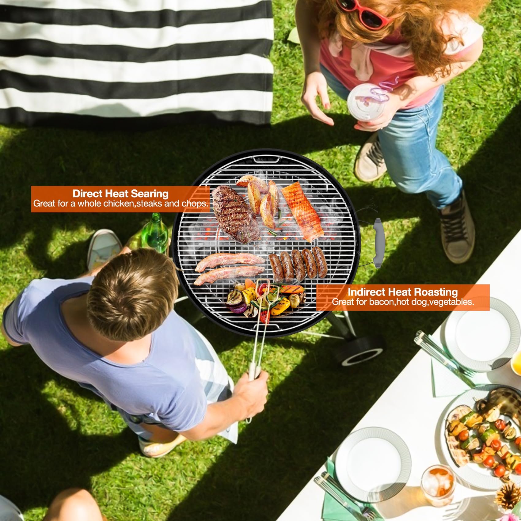 Onlyfire Cesta de Acero Inoxidable para Carbón, Briqueta de Carbón de Leña/Soporte de Combustible de Carbón para Parrilla de Carbón Weber 57/67 cm