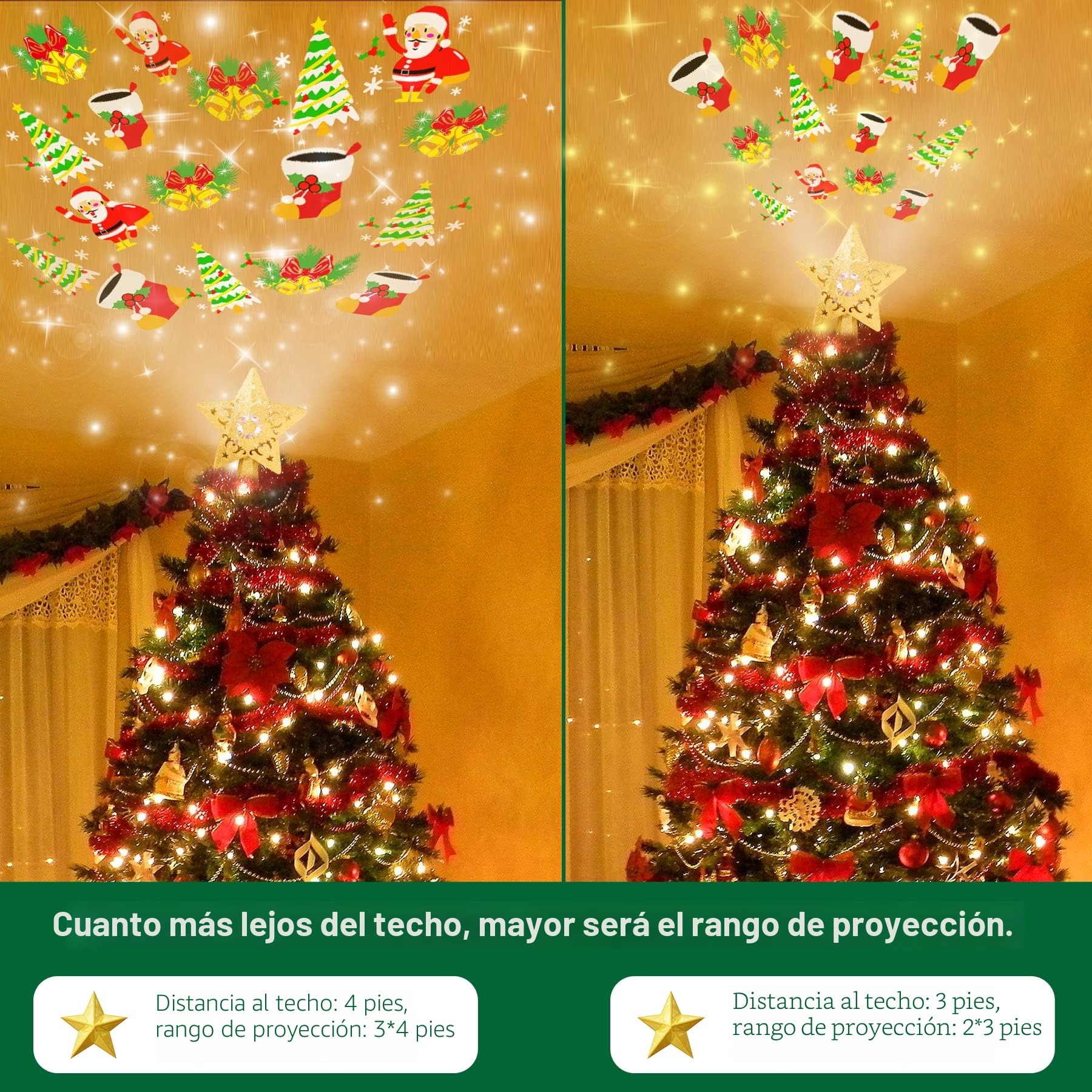 Estrella Adorno Copa del Árbol de Navidad, Estrella Brillante para la Parte Superior del Árbol con Proyector LED Giratorio Incorporado, Puntas del Árbol de Navidad, Copa del Abeto del Árbol