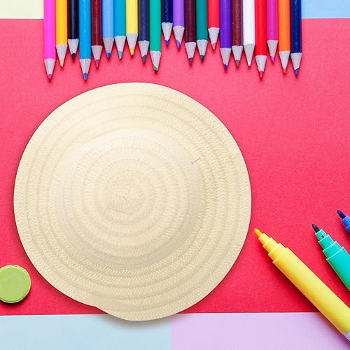 Miniatura 3 de Gadpiparty 16 piezas DIY sombrero de paja juguetes niña sombreros de paja lisos para niños Suite hecho a sí mismo hierba natural niña niño blanco