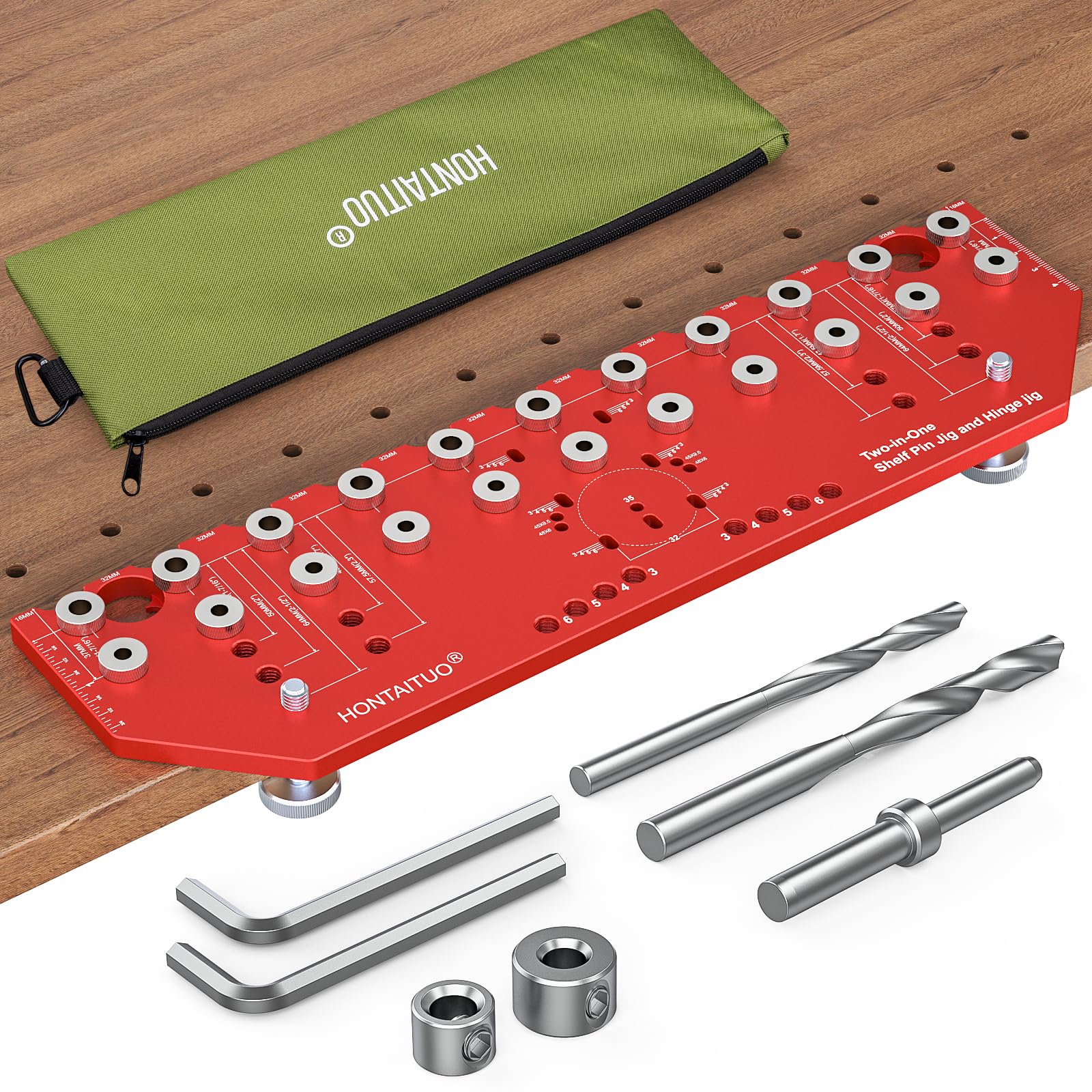 Photo 1 of 11-Hole Shelf Pin Jig and Hinge Jig 2-in-1,1/4 Inch and 5mm Shelf Pin Drilling Jig,Self-contained Clamping Function Shelf Jig and Cabinet Hardware Jig Tool Drill Guide