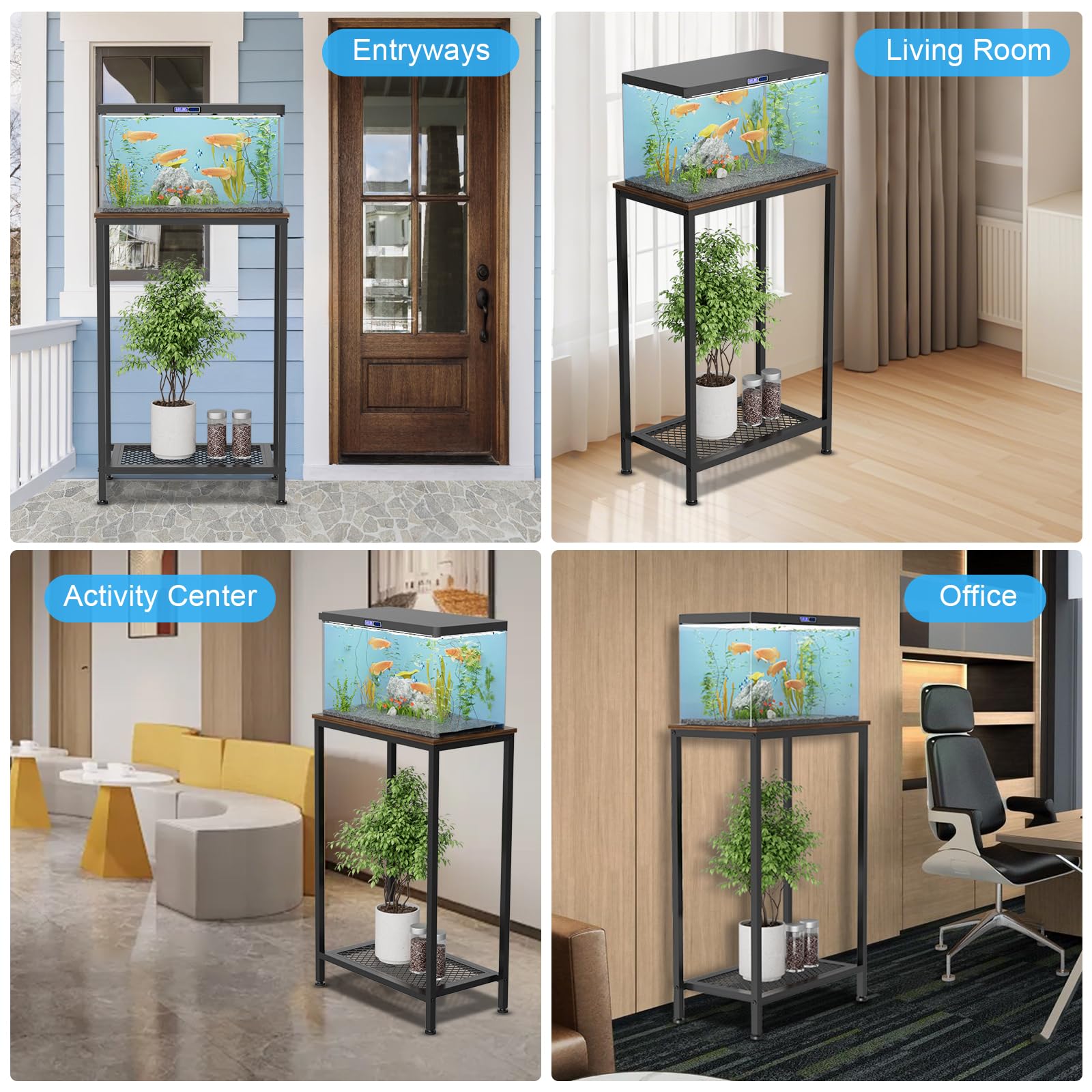 VyGrow Aquarium-Ständer, 2-stöckig, kleiner Aquariumständer, Schildkröten-Tankregal für Wohnzimmer, Geschäft, Büro, Belastung 158 kg, 53 x 30 x 81 cm, Schwarz