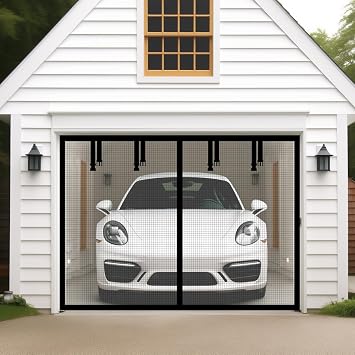 Magnetic Garage Door Screen for 1 Car 9x7 ft Single Garage Door Mesh Screen Curtain Cover Kit with Hook and Loop, Black GSD-0009-07