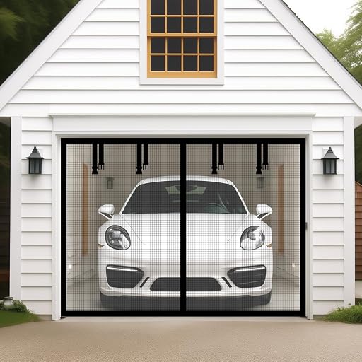 Magnetic Garage Door Screen for 1 Car 9x7 ft Single Garage Door Mesh Screen Curtain Cover Kit with Hook and Loop, Black (GSD-0009-07)