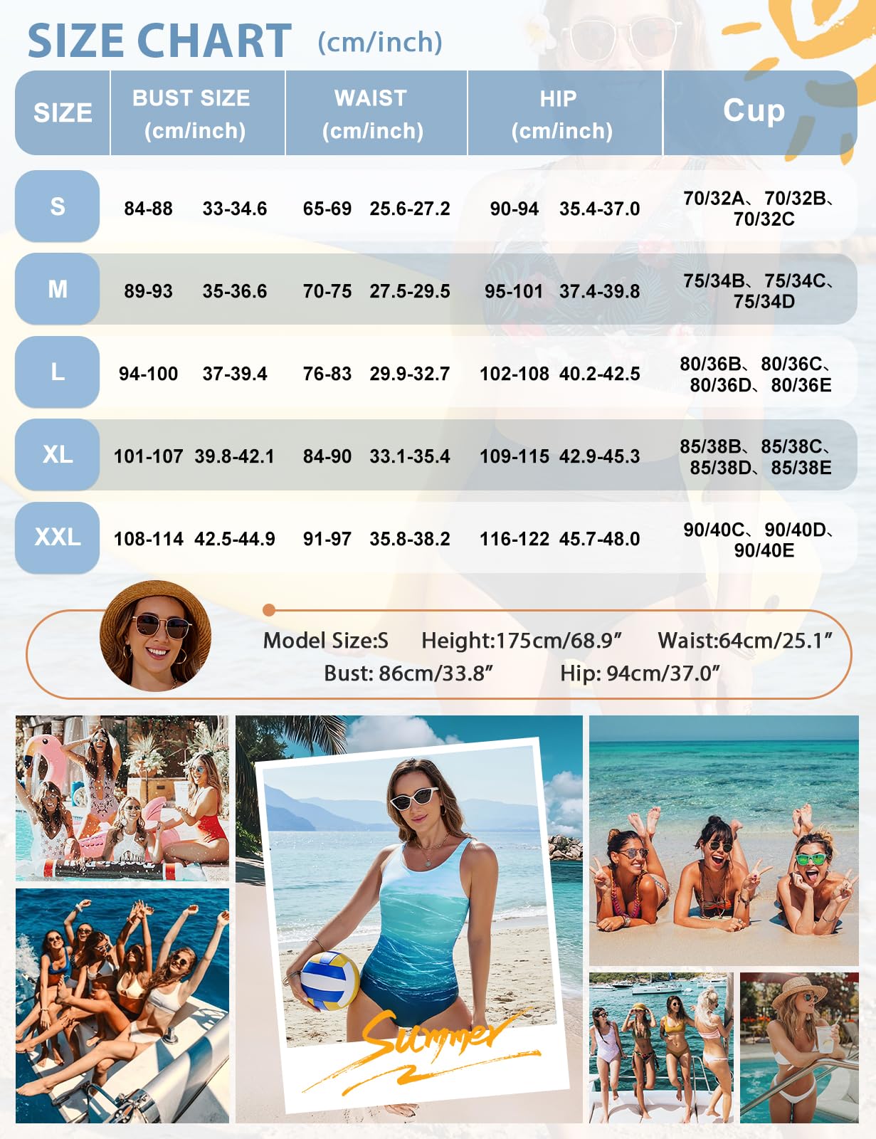 CMTOP Costume Intero Donna Costumi da Bagno Controllo della Pancia Sexy Scollo a U Costume Intero Sportivo Swimwear Imbottito Push Up Costumi Un Pezzo da Mare Estate Beachwear