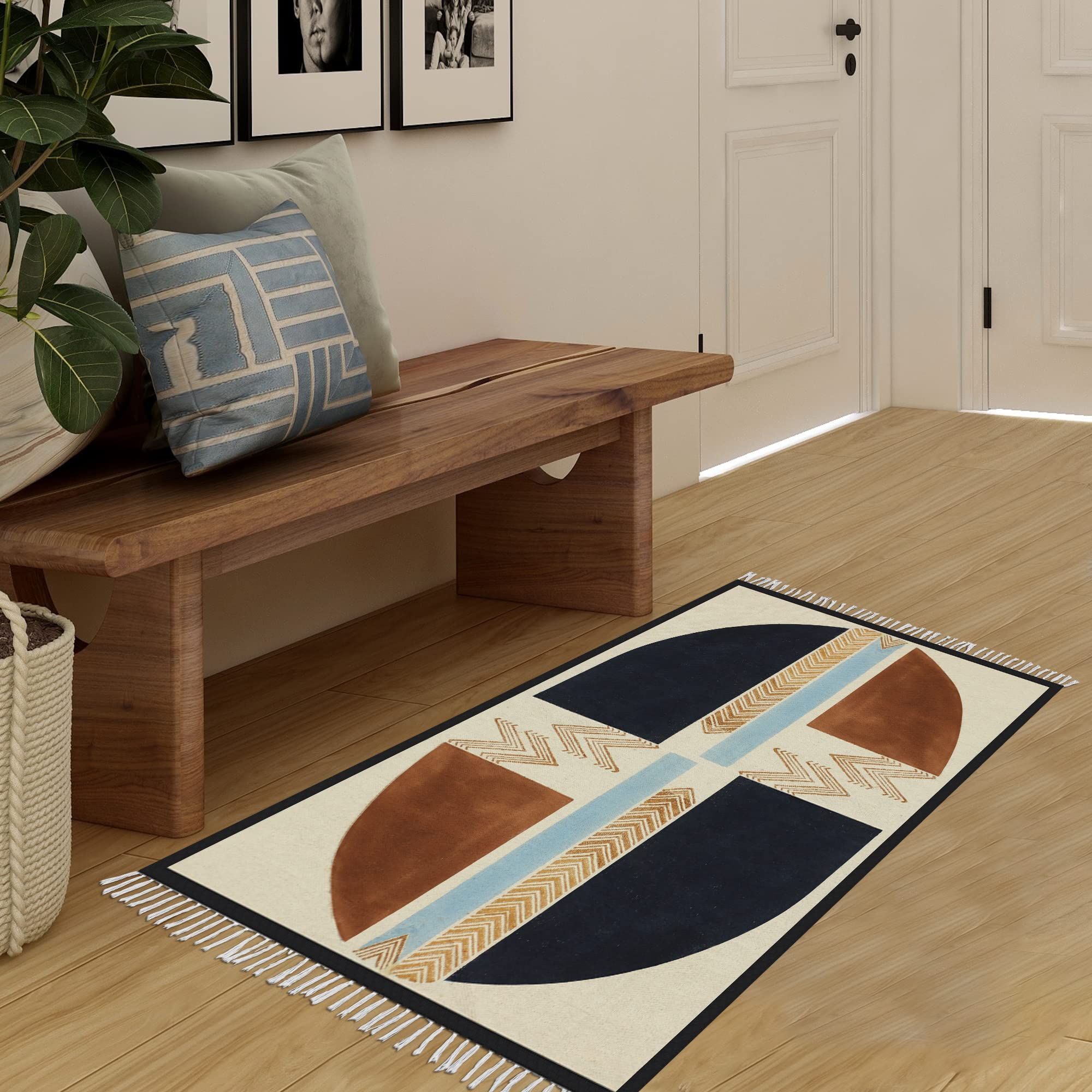 Paillasson d'intérieur géométrique en coton lavable pour entrée et cuisine