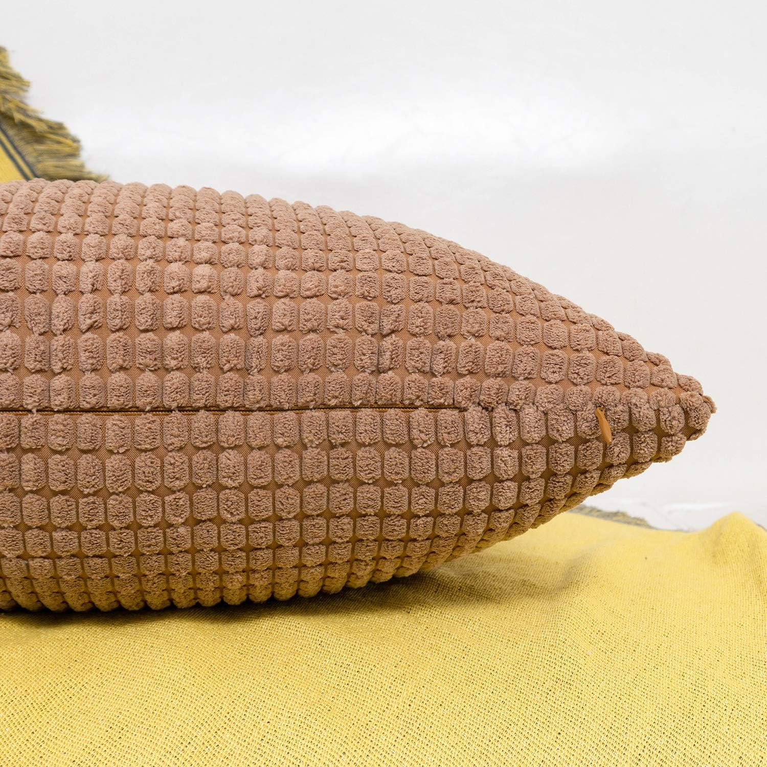 HWY 50 Brown Throw Pillow Covers Set, for Couch Sofa Bedroom Living Room, Soft Comfy Corduroy, Solid Decorative Square Throw Pillows Case Cushion Cover 18 x 18 inch Pack of 2, Corn Textured Striped : Home & Kitchen