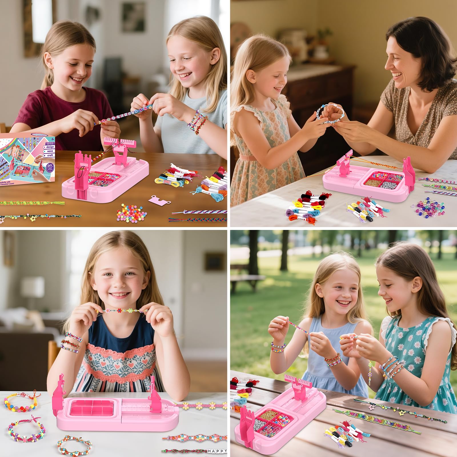 Kit de fabrication de bracelets d'amitié pour enfants de 8 à 12 ans, kit de fabrication de bijoux avec 3 styles de fils et 6 styles de perles, cadeaux d'anniversaire de Noël pour enfants de 6, 7, 8, 9