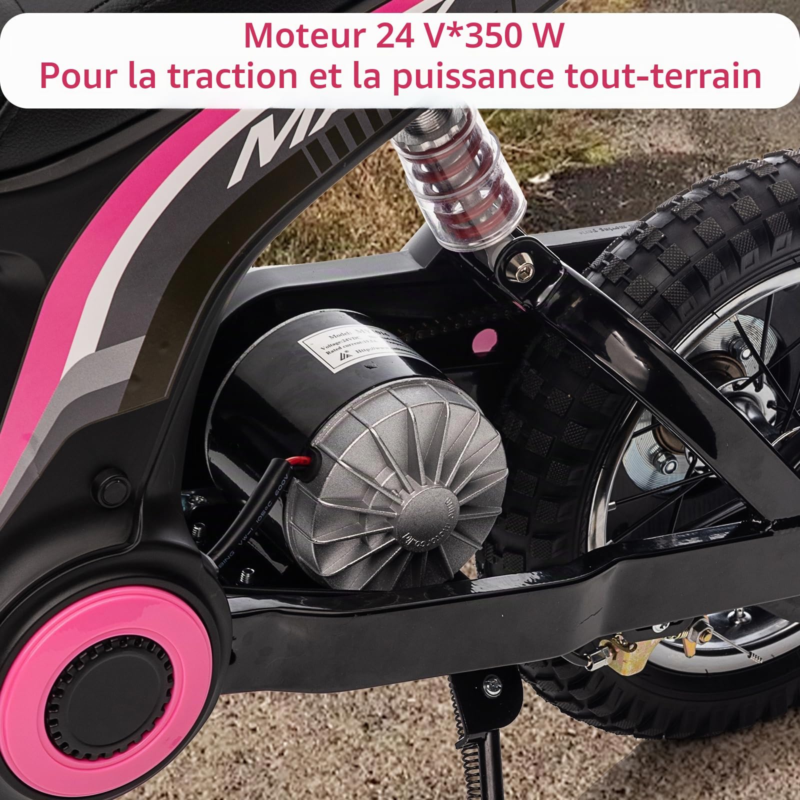 Garvee Moto Électrique Enfants 24V 350W, Moto Cross 3 Vitesses (8/12/23 Km/h), Cadre Renforcé, Suspension Amortie, Poids Max 60 kg, Adapté Aux Enfants 8-12 Ans