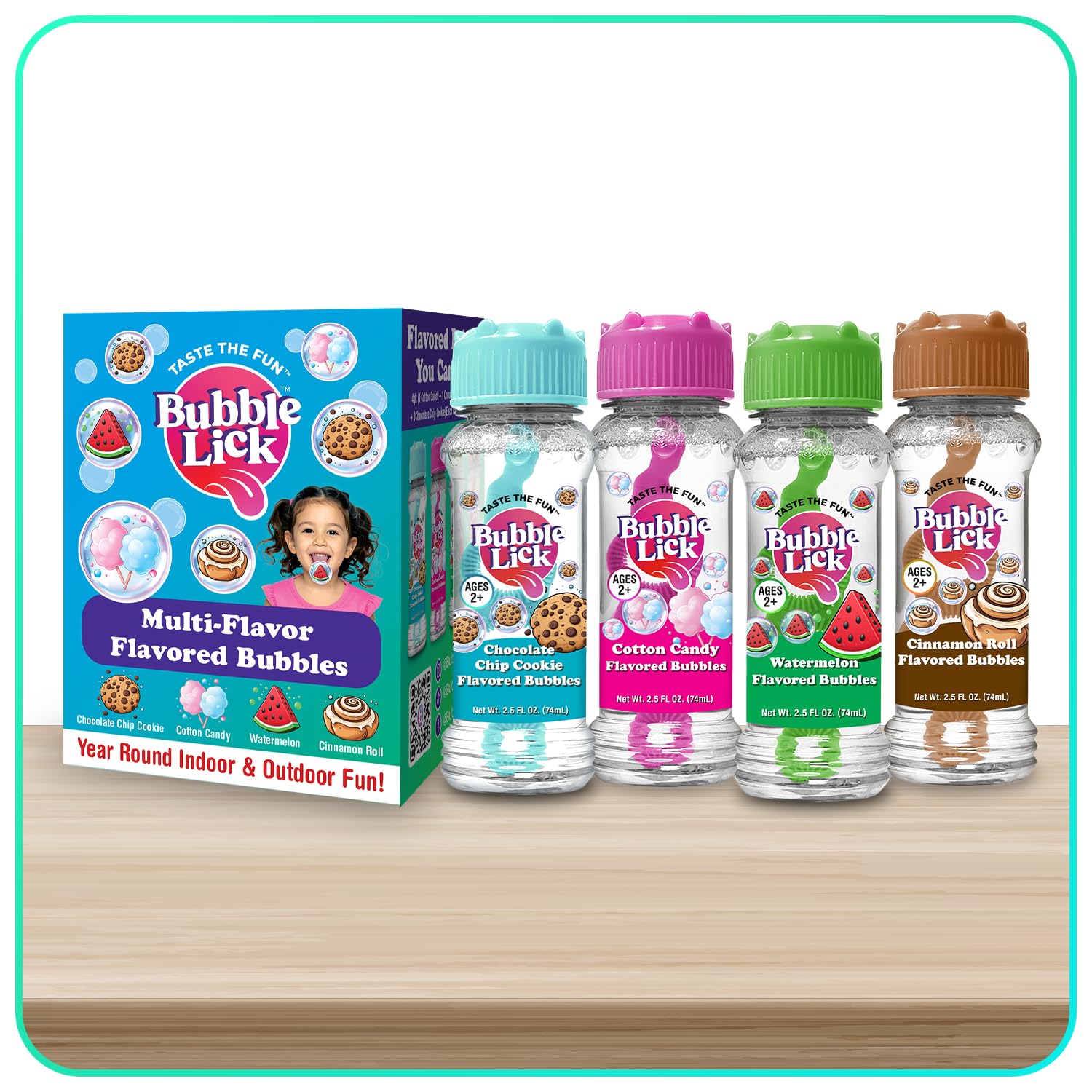 Variety Pack (2.5 Fl Oz, Pack of 4), Edible Bubbles for Kids and Dogs - Premium Natural Flavored, Great for Machines, Toys, and Refillable Bubble Solution