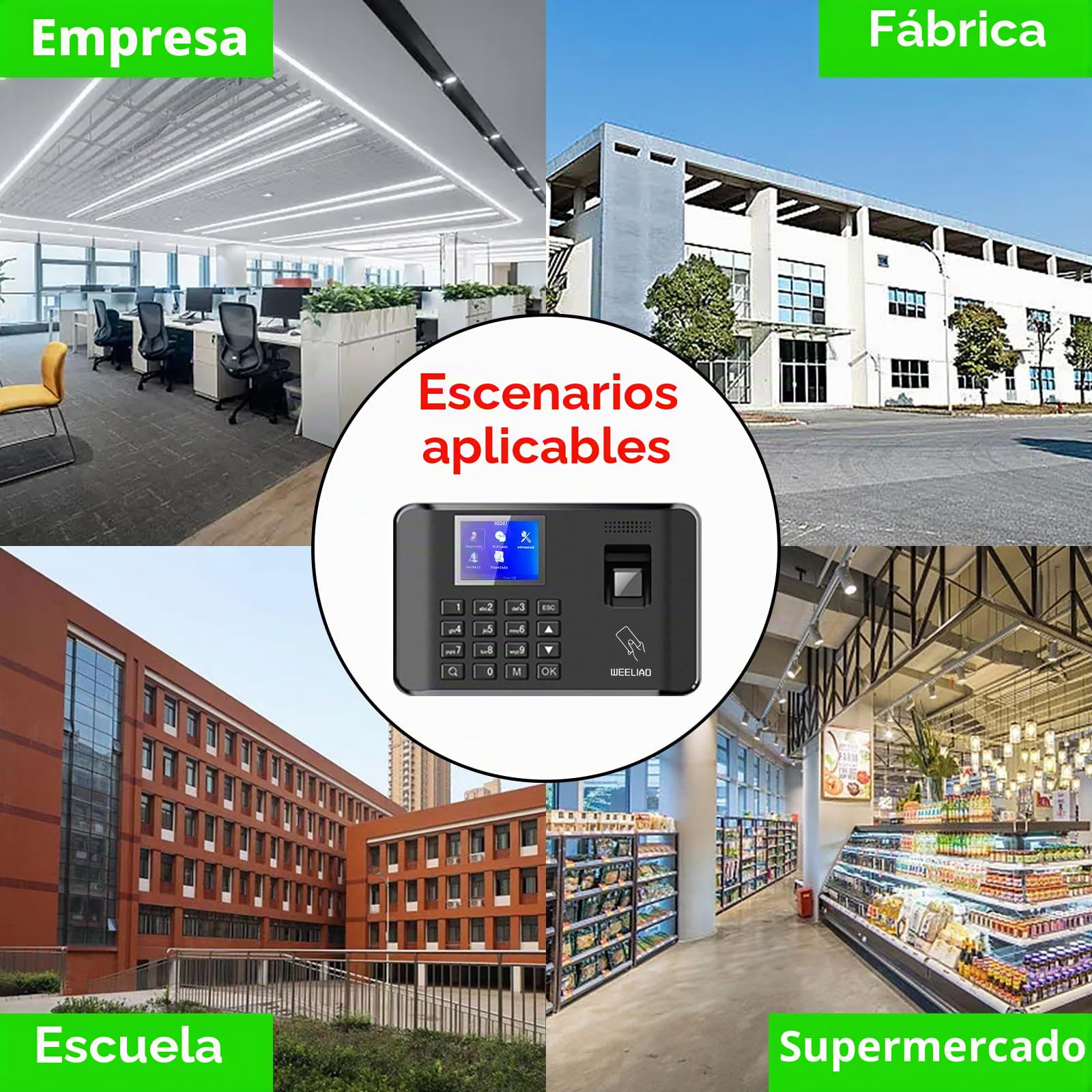 WEELIAO Máquina de Tiempo de Asistencia, Reloj de Tiempo con contraseña y Huella Dactilar para Empleado con escaneo de Dedo, RFID y perforación de Pin en uno (I60 7.48" W x 4.72" H)