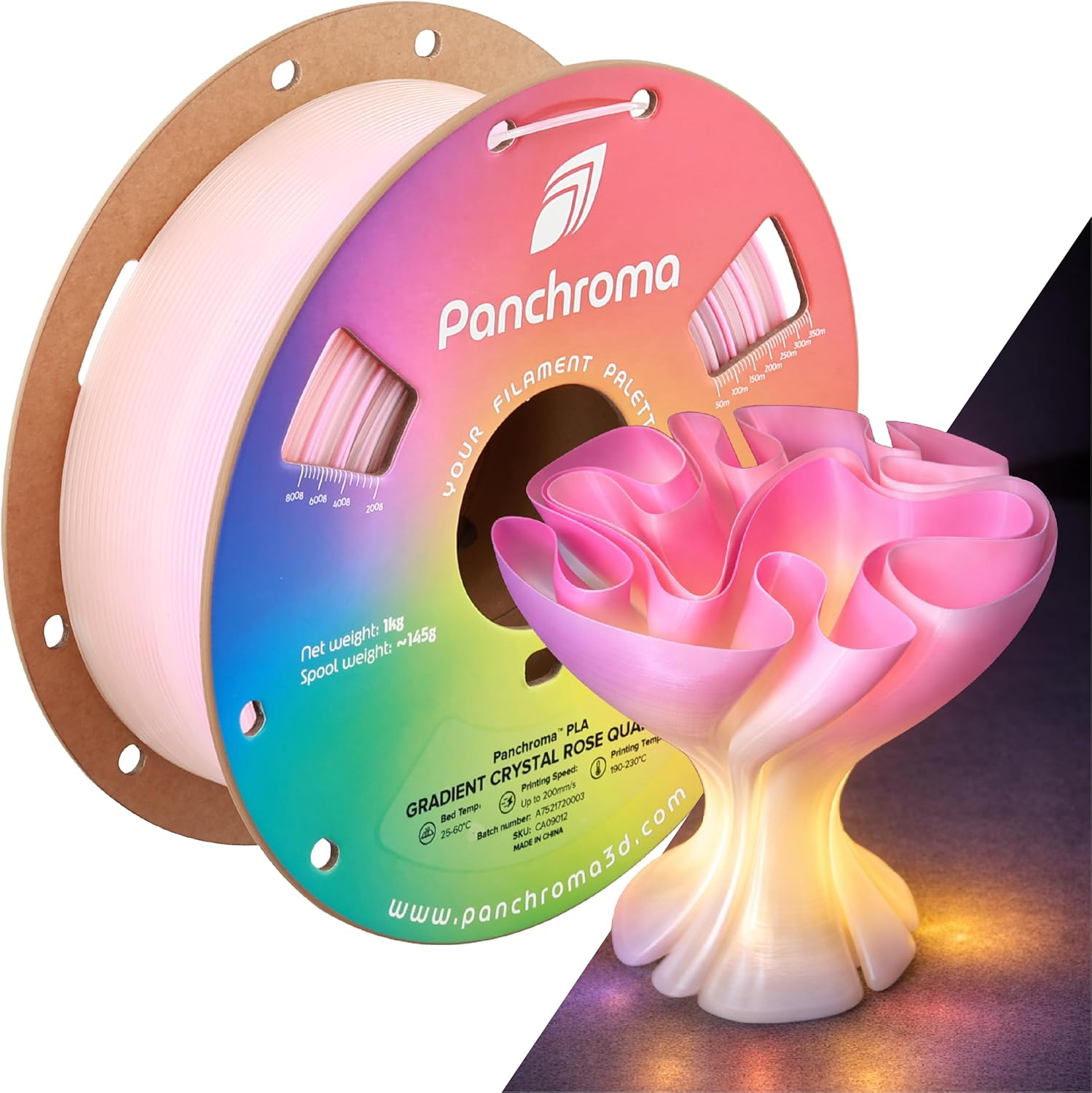 Polymaker Panchroma Gradient PLA Translucent Pink and Clear 3D Printing Filament, 1.75mm 1KG, Premium Gradient PLA, Easy to Print, AMS Compatible, Perfect for Lamp Shades, Vases, Ornaments