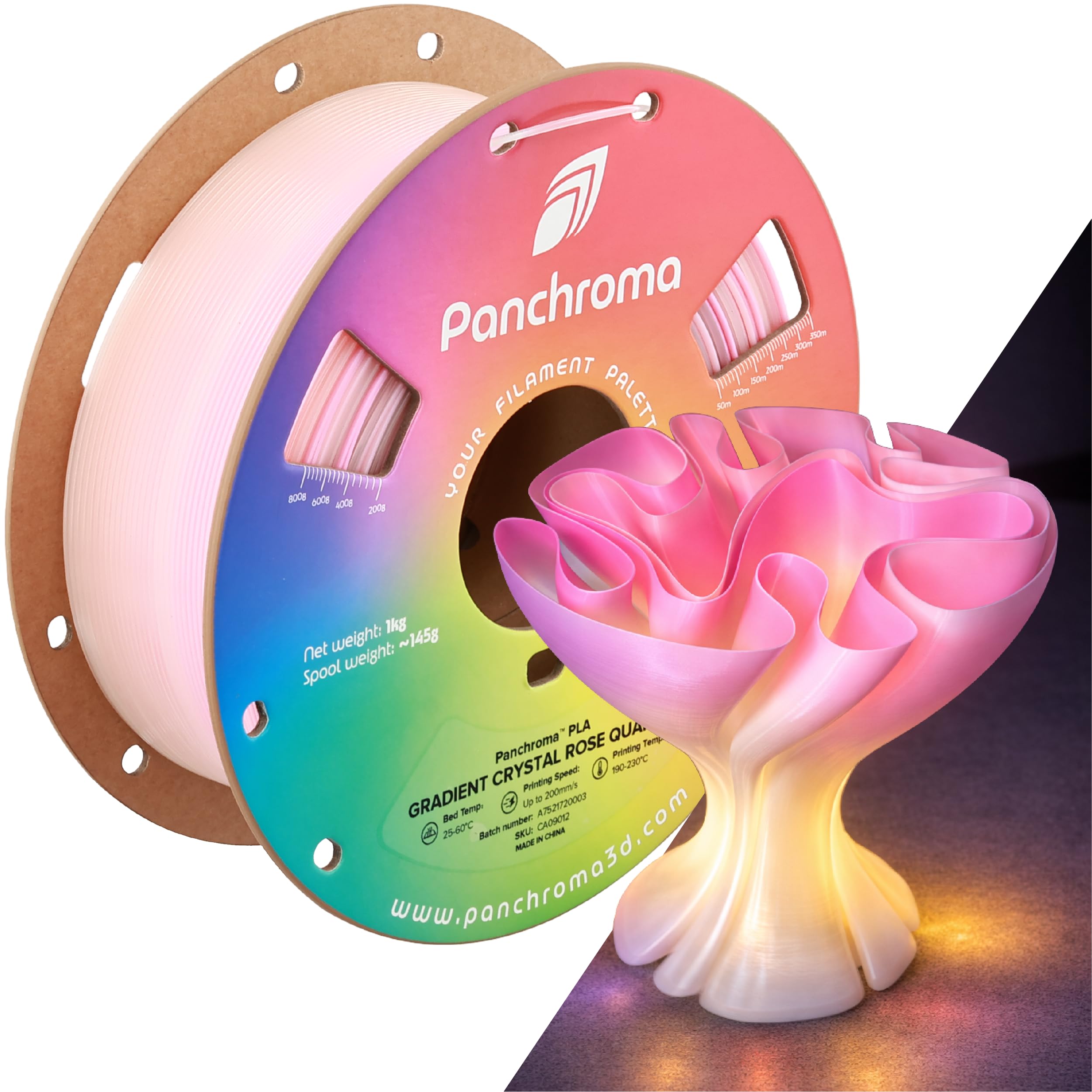 Polymaker Panchroma Gradient PLA Translucent Pink and Clear 3D Printing Filament, 1.75mm 1KG, Premium Gradient PLA, Easy to Print, AMS Compatible,