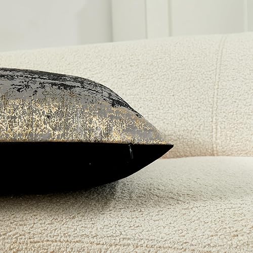 Miniatura 5 de THE-TINOART Fundas de almohada grises de 24 x 24 pulgadas, fundas de almohada doradas con salpicaduras negras y grises jacquard, fundas de cojín de