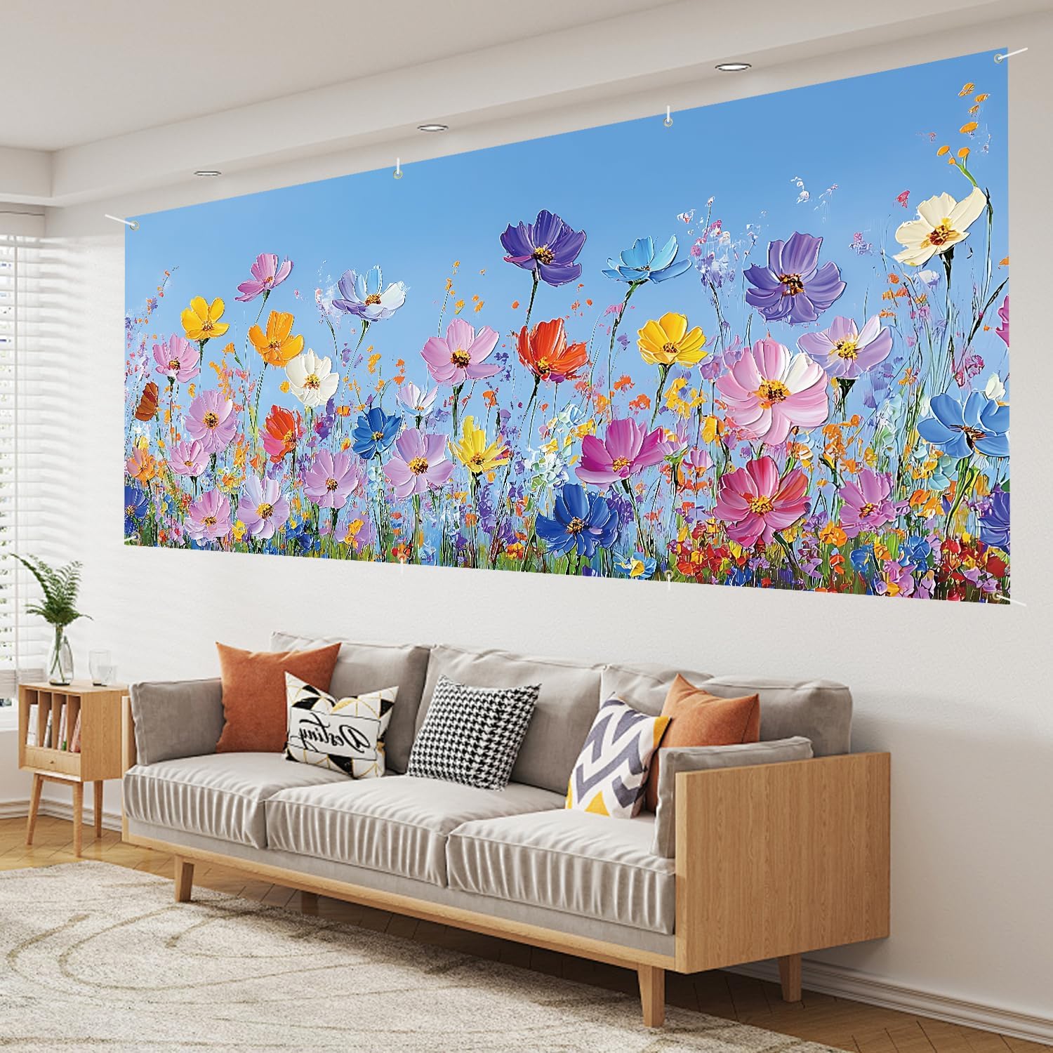 Autumn Cosmos Flower Garage Door Banner – Elegant Fall Floral Decoration for Outdoor Home Décor (13×6 ft)