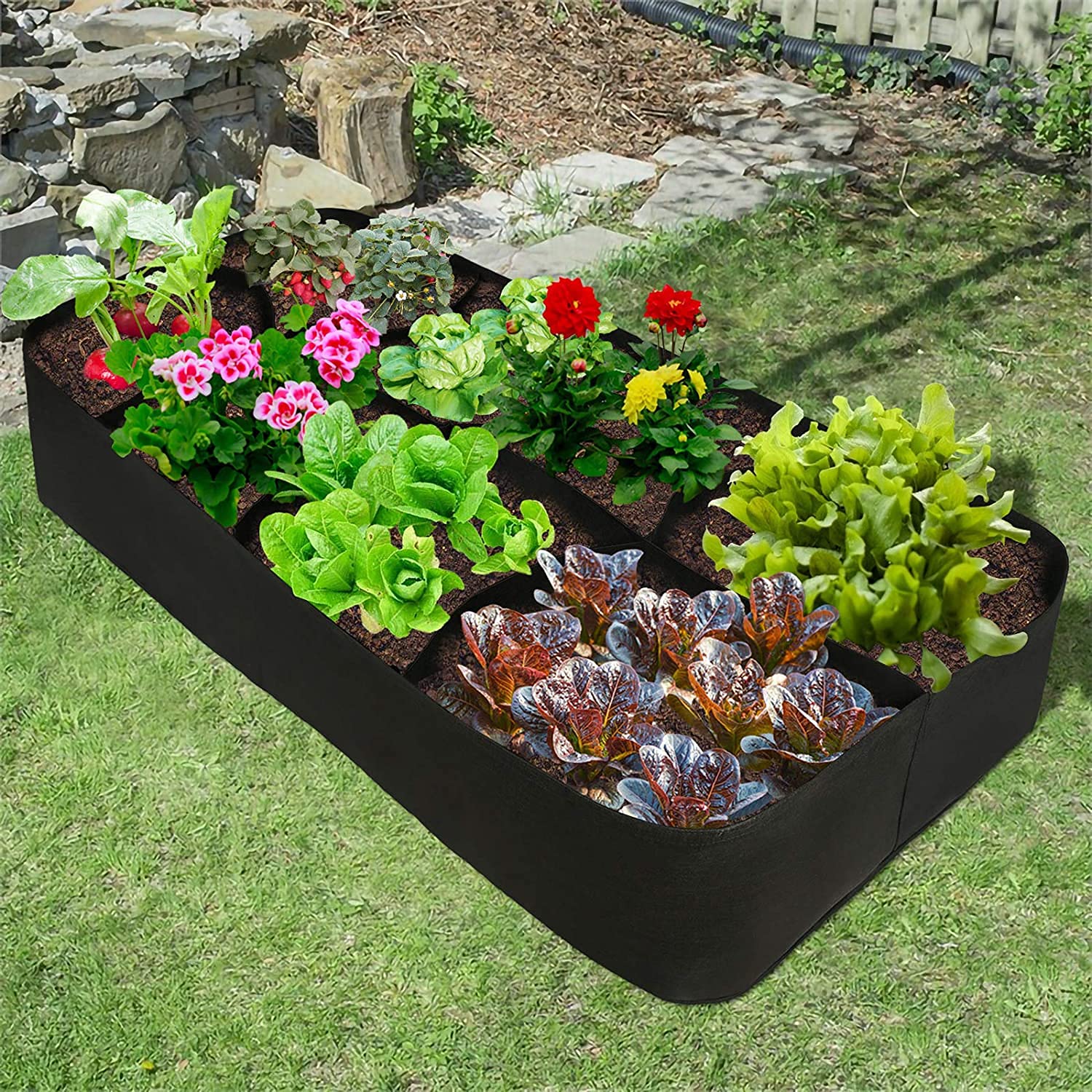 Jardinière Surélevée En Tissu Avec 8 Cases - 120x60x30 Cm, Idéale Balcon Et Terrasse