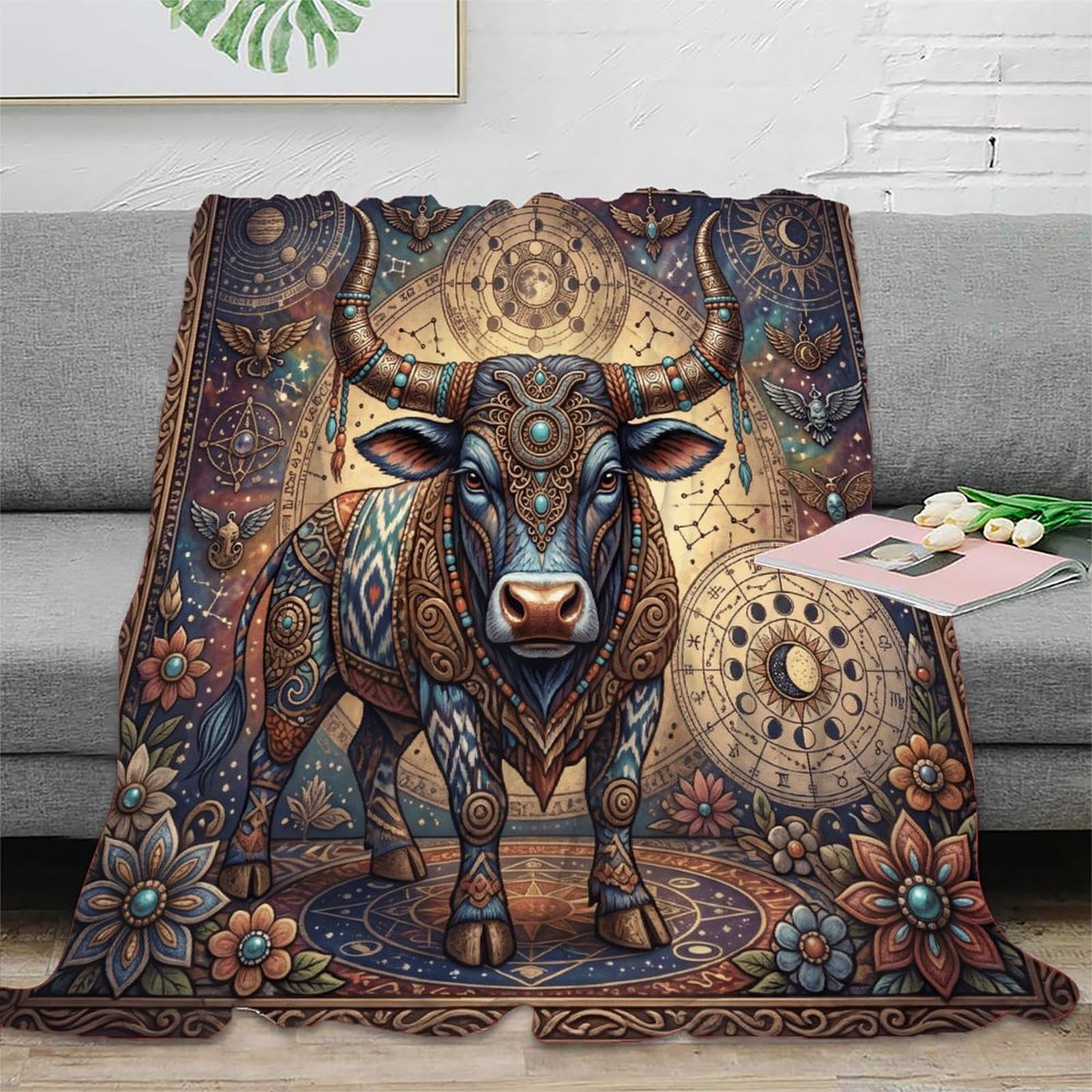 W7C8U2X3 Taurus Zodiac Bohemia for Flannel Throw Blanket, Reading Couch Use