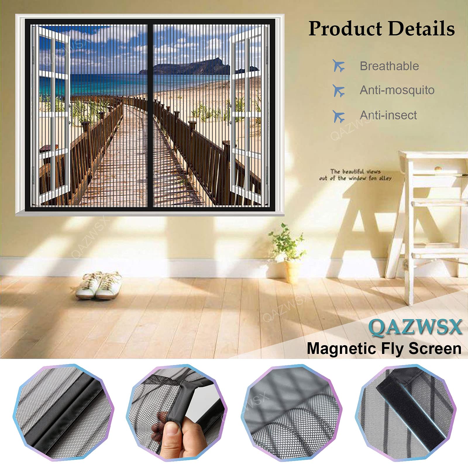 Magnet-Fliegengitter Für Fenster & Türen – Selbstschließend, Ohne Bohren, 90x110 Cm (schwarz)
