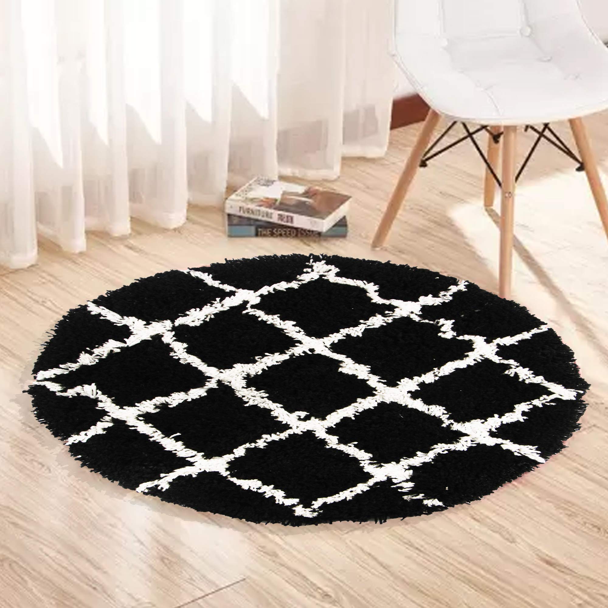 Kalyan Global Polyester Round Shape Anti Slip Floor Rug/Door Mat for Home (A23, Black, 48X48X4cm)