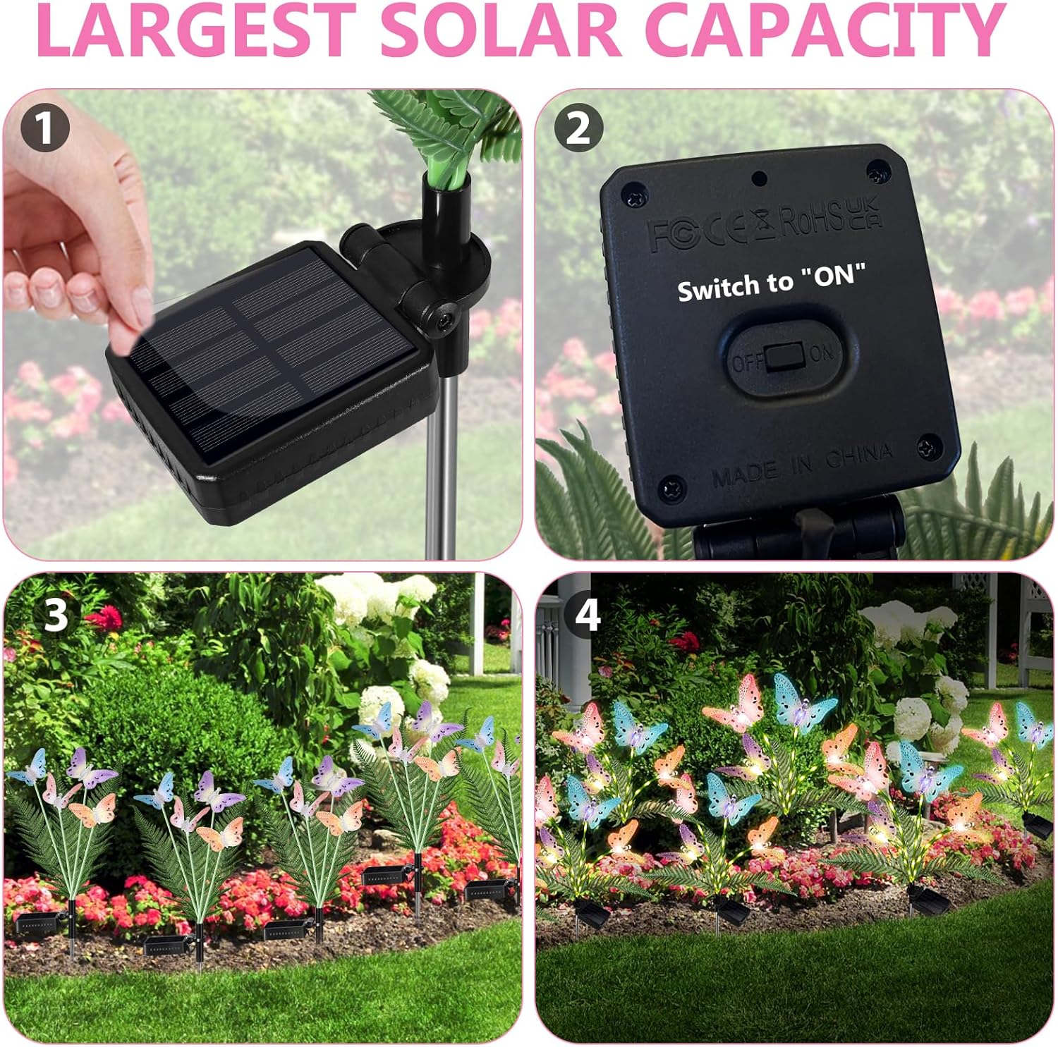 Solar Lights Outdoor Decorations Waterproof Newest Solar Garden Lights with Glowing Stems, 7-Color Changing Butterfly Flower Light for Outside Yard Pathway Garden Decor, Gift for Mother,2Pack - Image 9