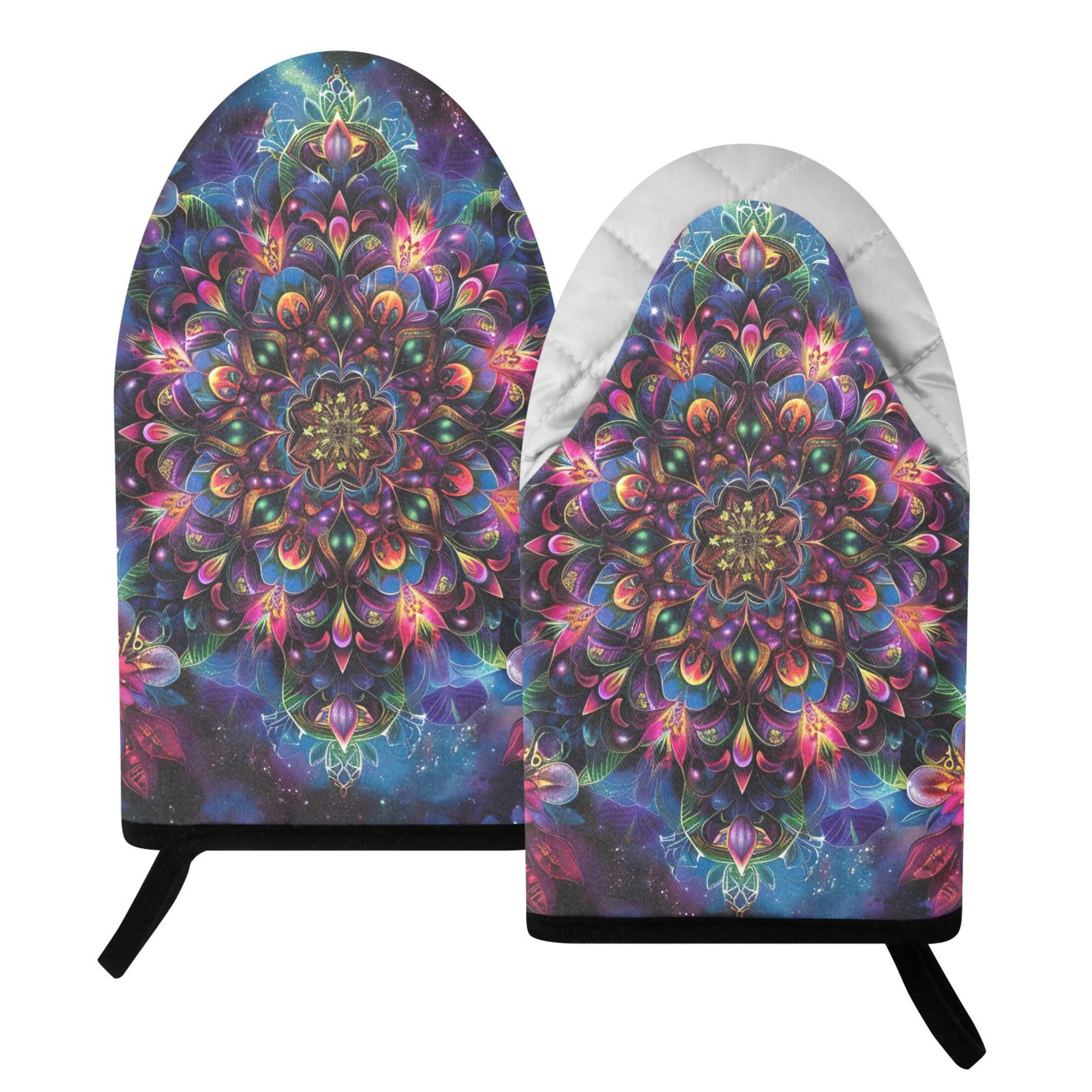 Kutsu Violet Mandala Oven Mitts for Kitchen, Heat Resistant Cotton Oven Gloves for BBQ Baking Cooking, Breathable Kitchen Essentials, 2 pcs