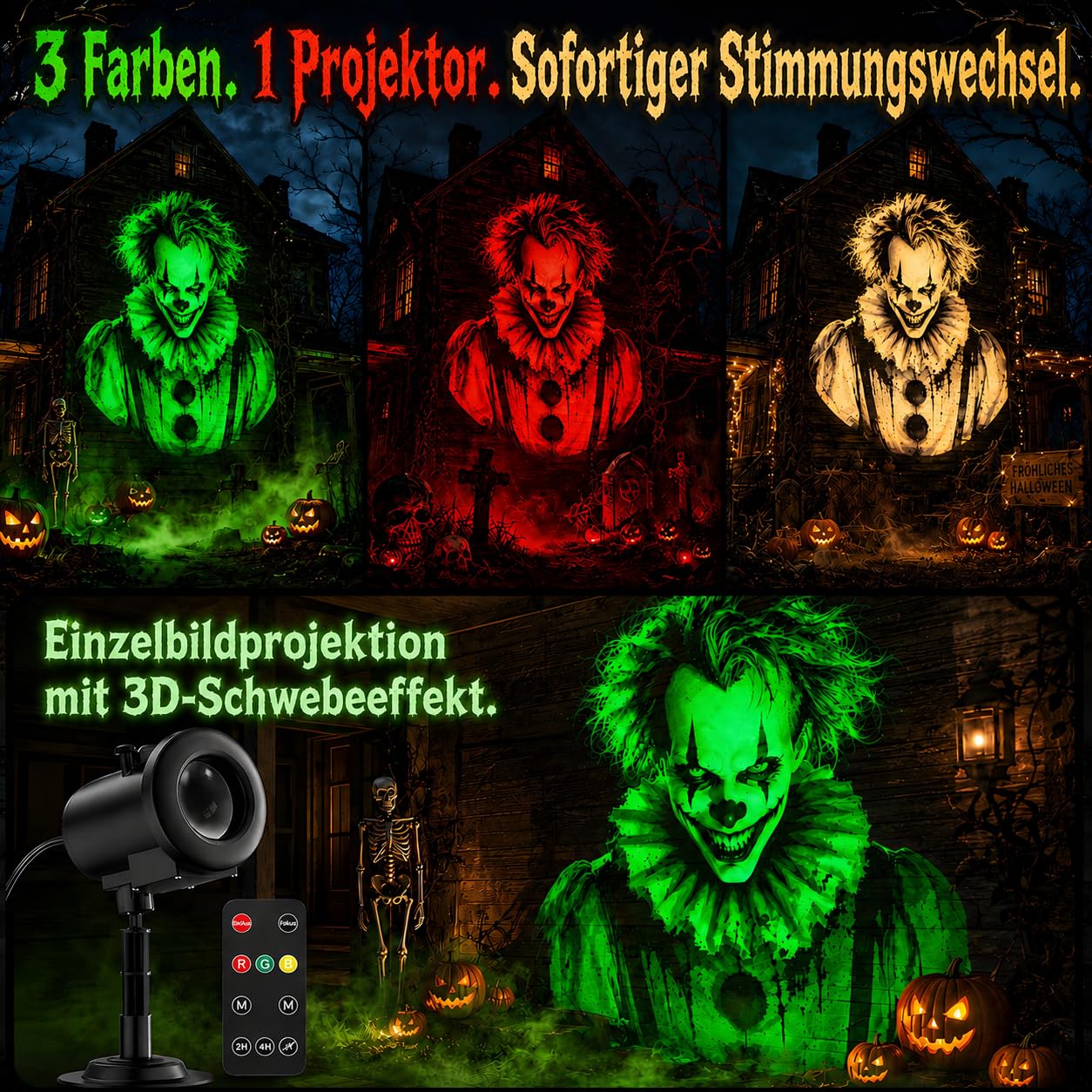 Weihnachten Deko Outdoor Innen, 3D Dynamische Halloween Projektor