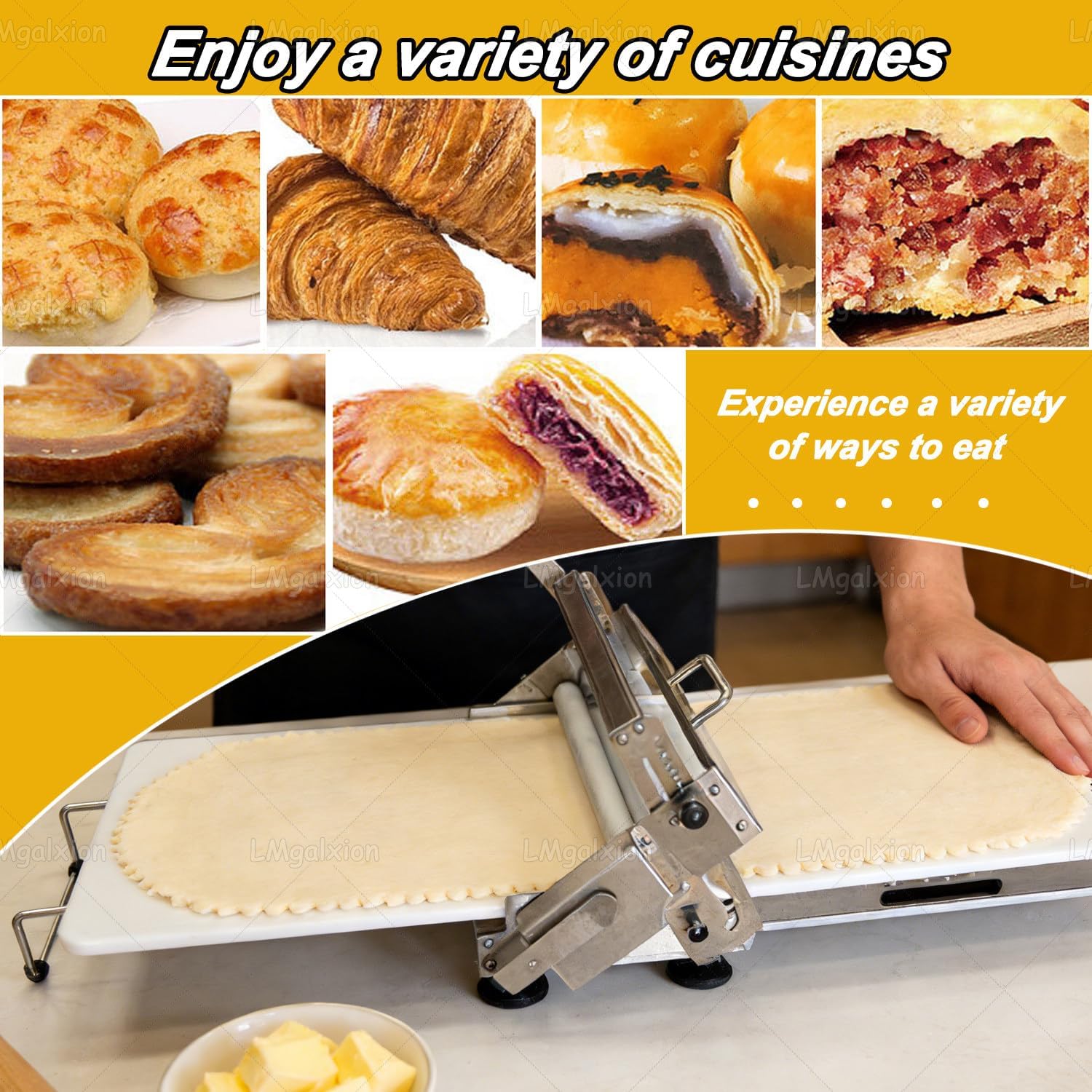 Manual Pasta Maker & Dough Roller Machine,Foldable Compact Design for Small Kitchens,Adjustable Thickness for Homemade Pizza,Croissants,Wonton Wrappers,All Stainless Steel Construction Home