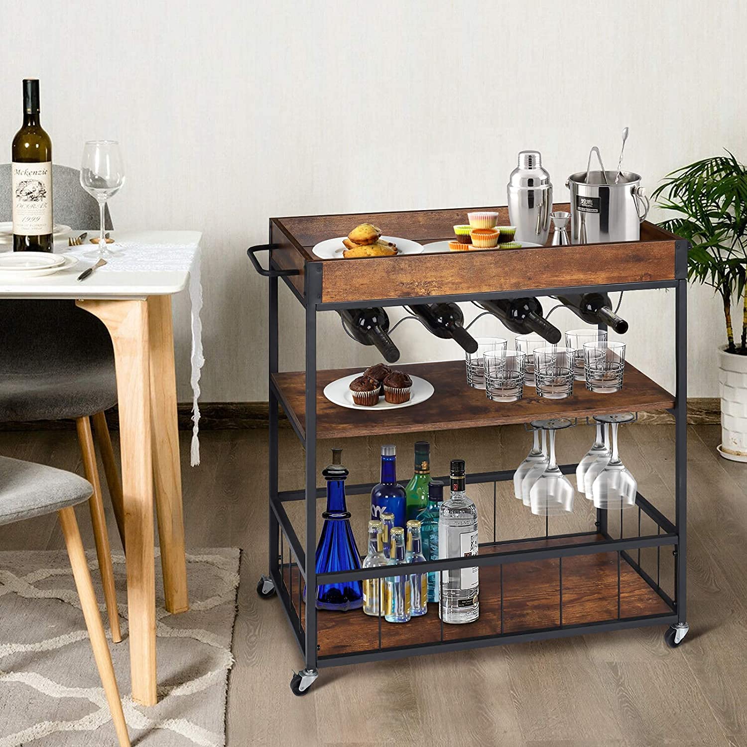 Buy Bar Serving Cart Bar Carts for Home Mobile Kitchen Serving Carts on Wheels Wine Cart with