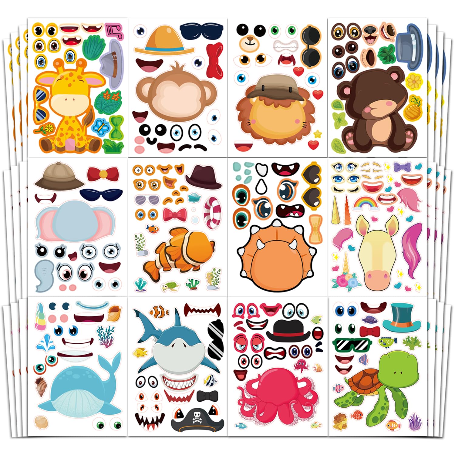 Amazon.com: Aowplc 48 Sheets Make-a-Face Animal Stickers Mix and