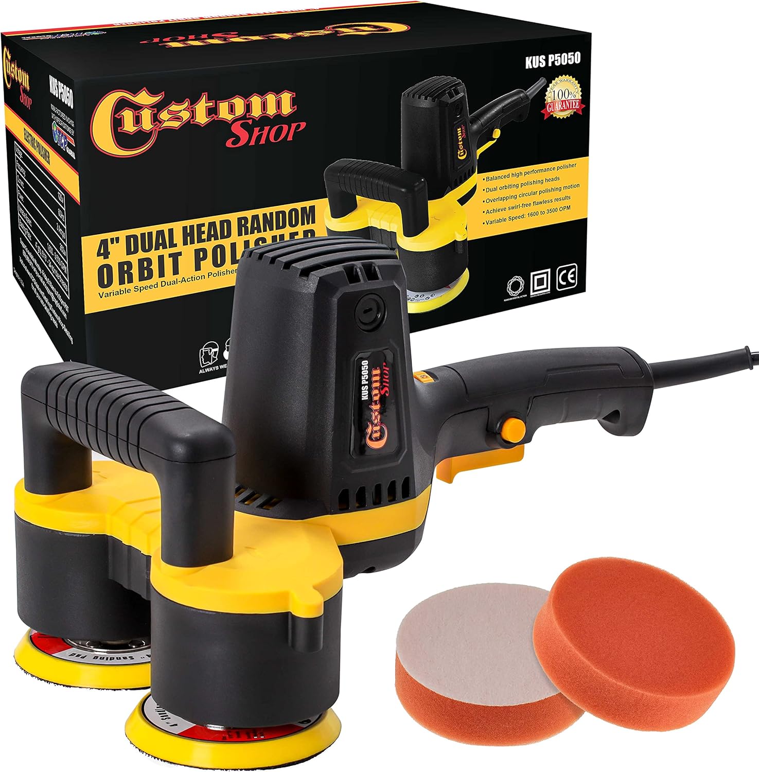 Buy 2 get 3 Custom Shop 4 Dual Head Variable Speed Random Orbit Dual-Action Polisher with 2-4 Grip Plates and Polishing Pads