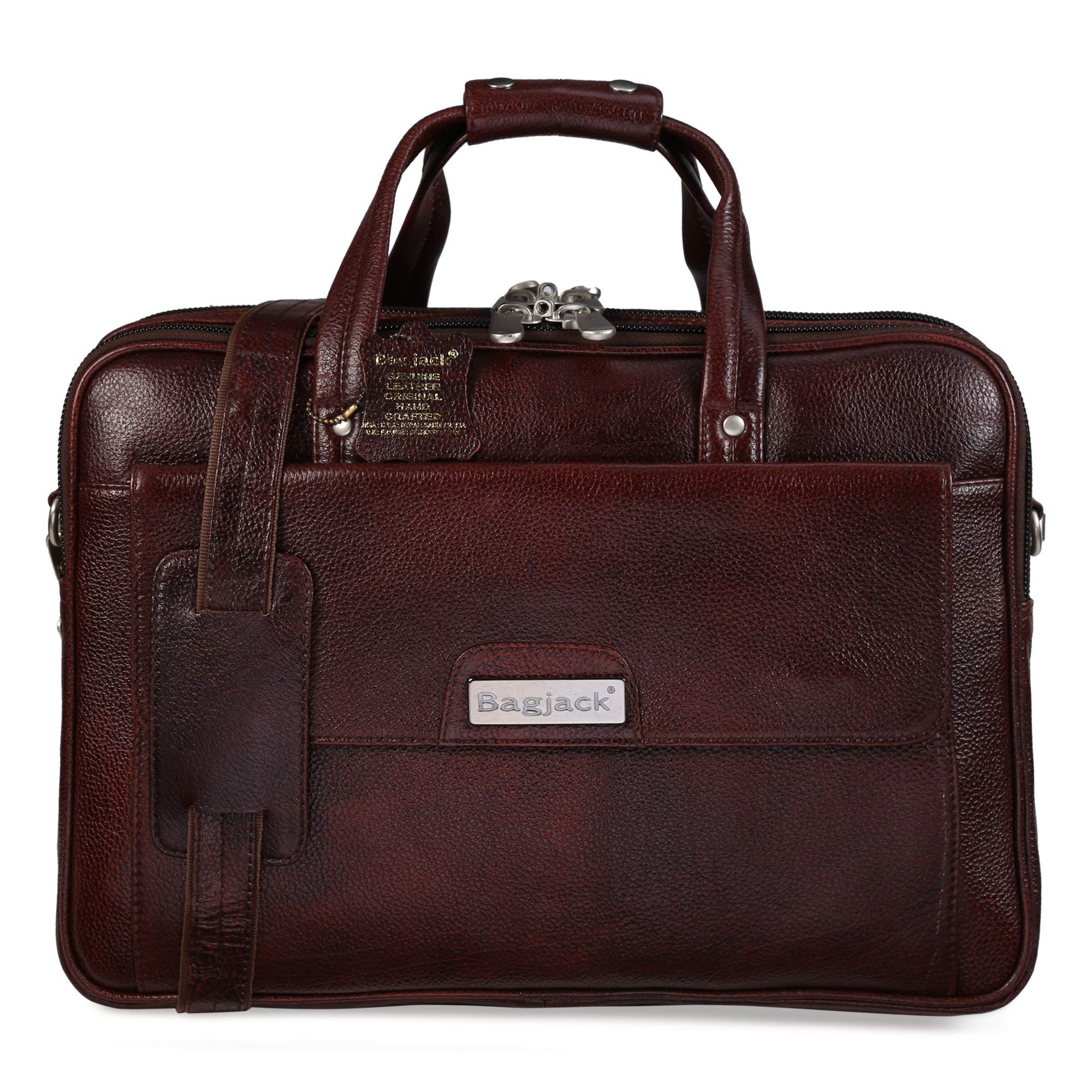 BAG JACK - Natural Grain Leather | Handcrafted | Eridanus | Dimension and Impressive | Men Office Leather Laptop Bag | 15.6/17 Inch | (Brown)