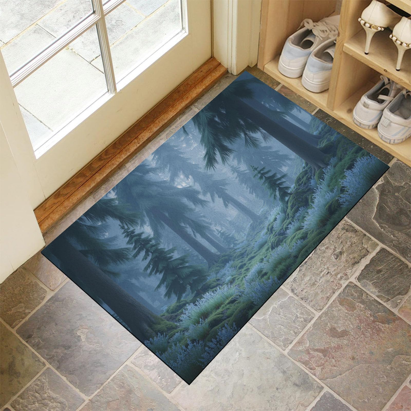 Alfombras suaves y esponjosas para puerta delantera que decoran su pasillo con tonos azul-verde