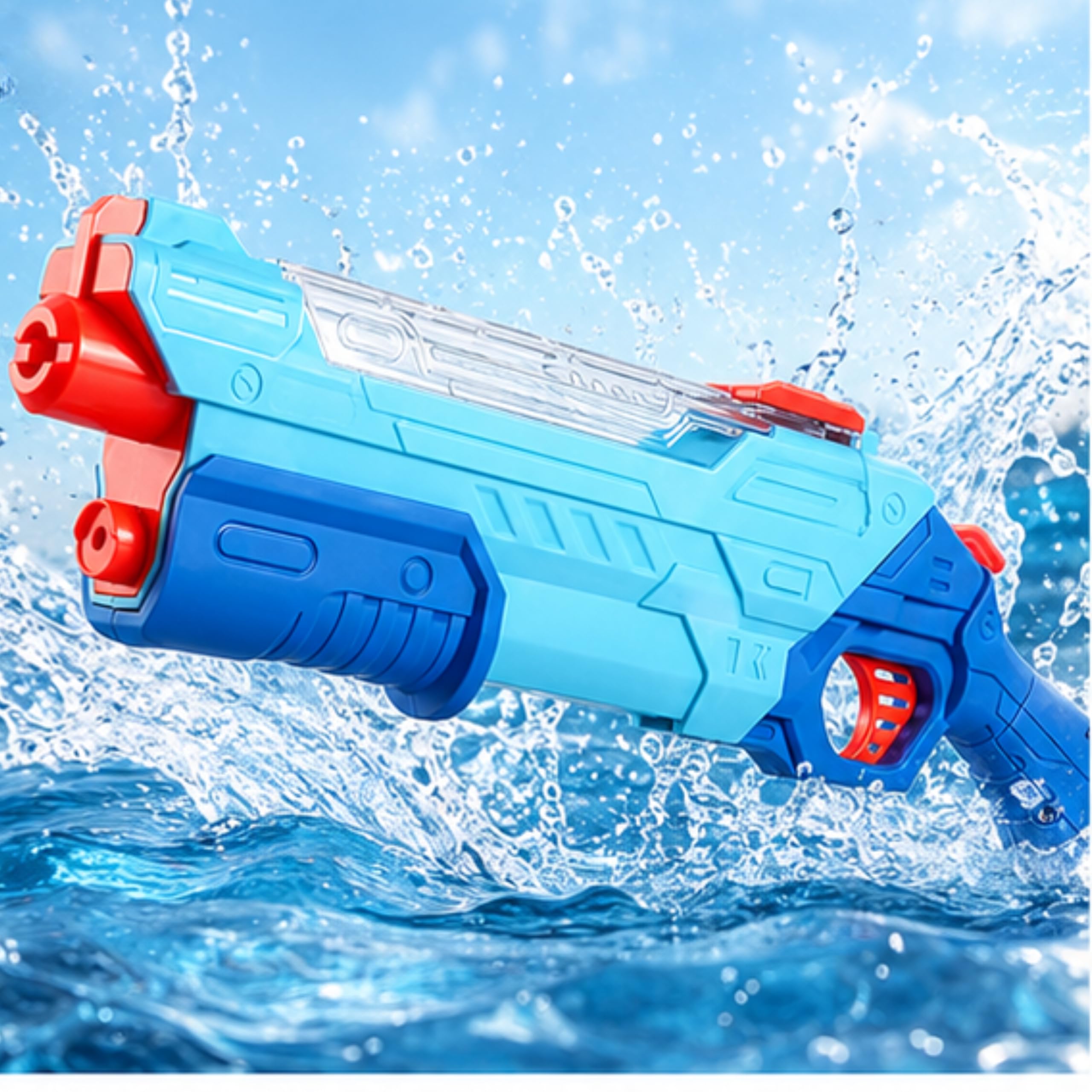Electric Water Gun Rechargeable 52cm - Automatic & Pump Action, Double Nozzle, Long Range Water Blaster Toy for Kids & Adults - Sky Blue