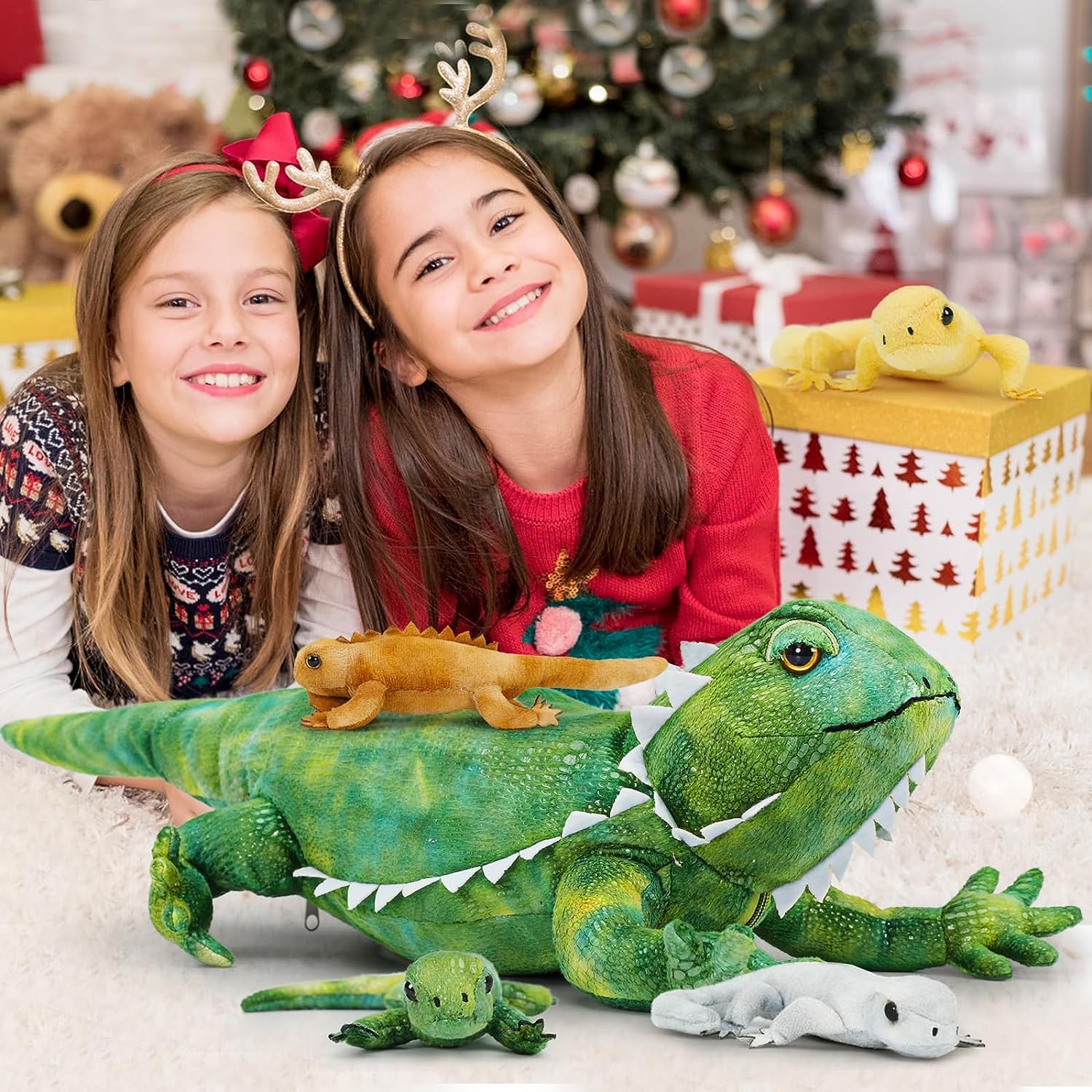 MorisMos Mamá Peluche Lagarto Verde con Bebe Suave Kawaii, 68cm Dragón Barbudo Juguete de Peluche Realista, Regalo Lagartos Morbido para Niños Niña Niños Navidad, Cumpleaños — view 6