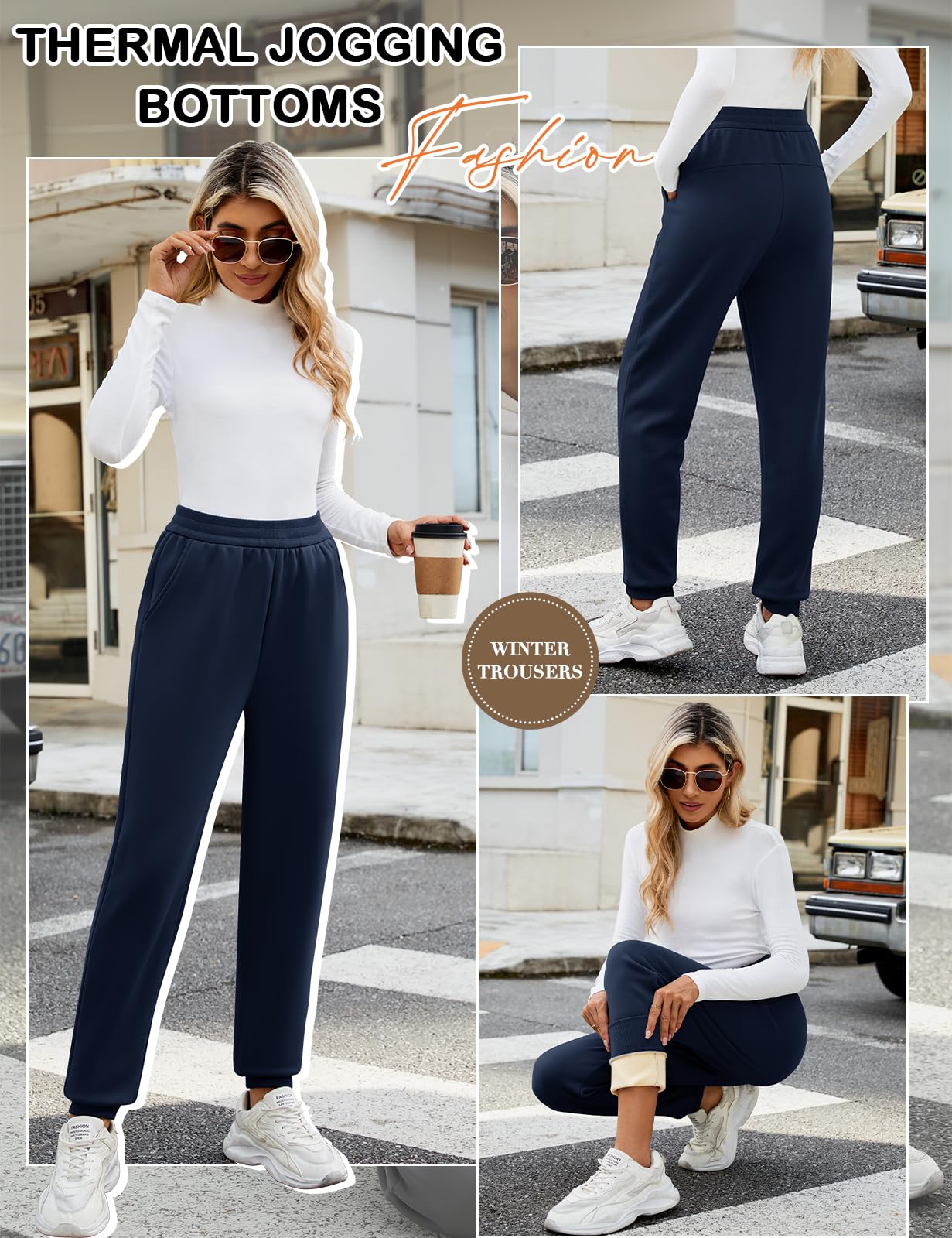 Xnova Pantaloni da Jogging Imbottiti da Donna Invernali, Tuta Fodera in Pile Pantalone con Coulisse Casual Sportivi Vita Alta Leggings, Lunghi Pantaloni Joggers in Tessuto Elasticizzato con 2 Tasche
