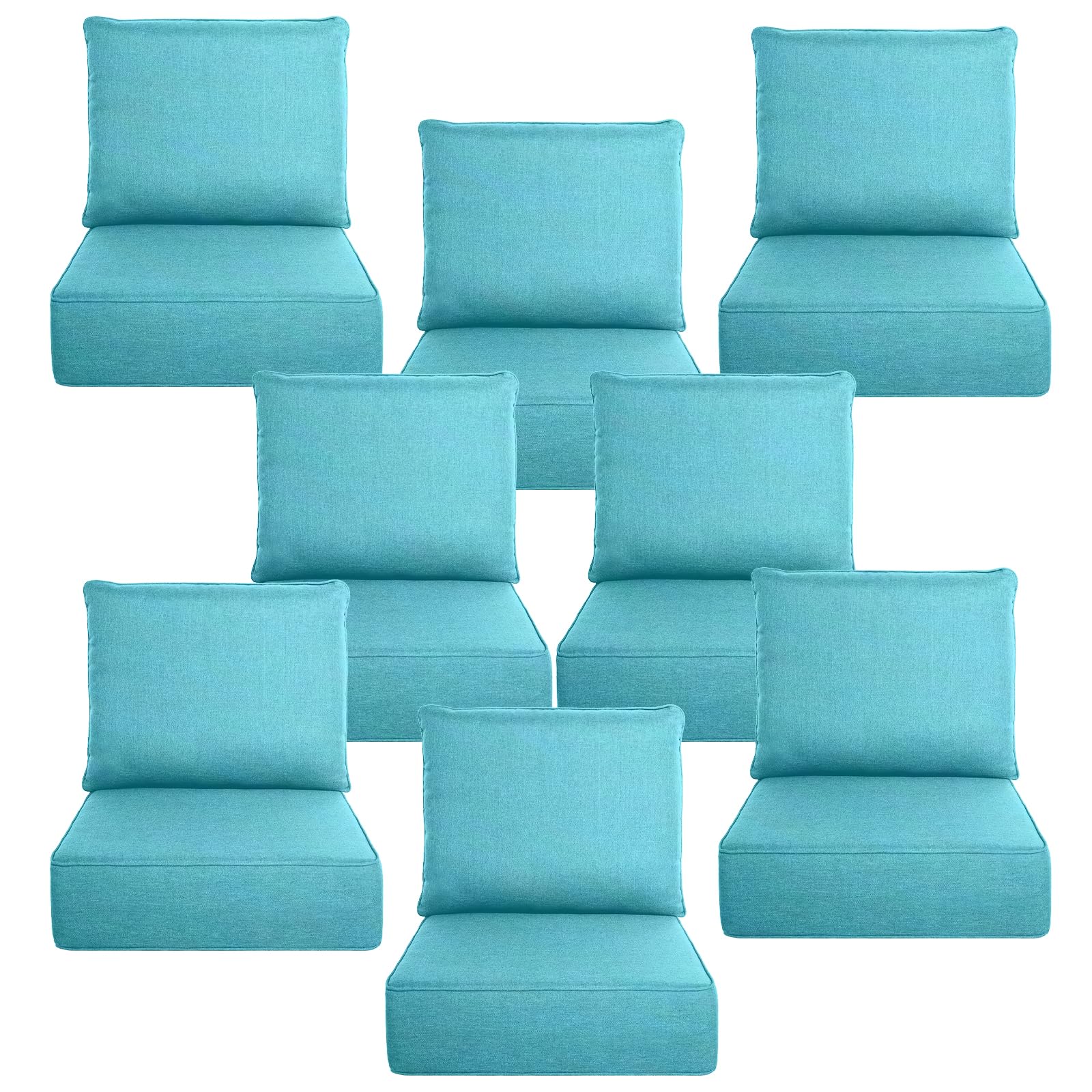 Luxury 6" Thick Outdoor Cushion Set 8 - 24x24 Patio Furniture Cushions with 28D High-Density Foam, Water-Resistant &amp; Fade-Resistant Fabric, Removable Covers for Patio Furniture Sofa Couch -Turquoise